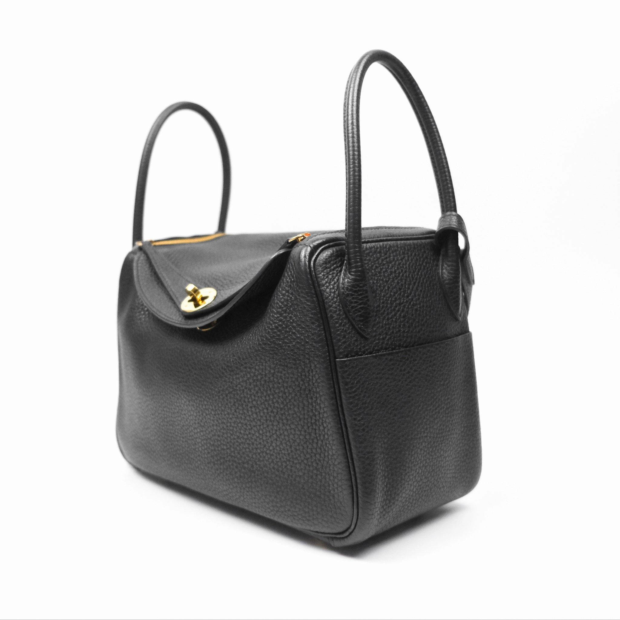Herms Lindy 26 Black Clemence Gold Hardware
