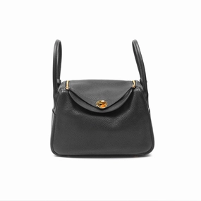 Herms Lindy 26 Black Clemence Gold Hardware