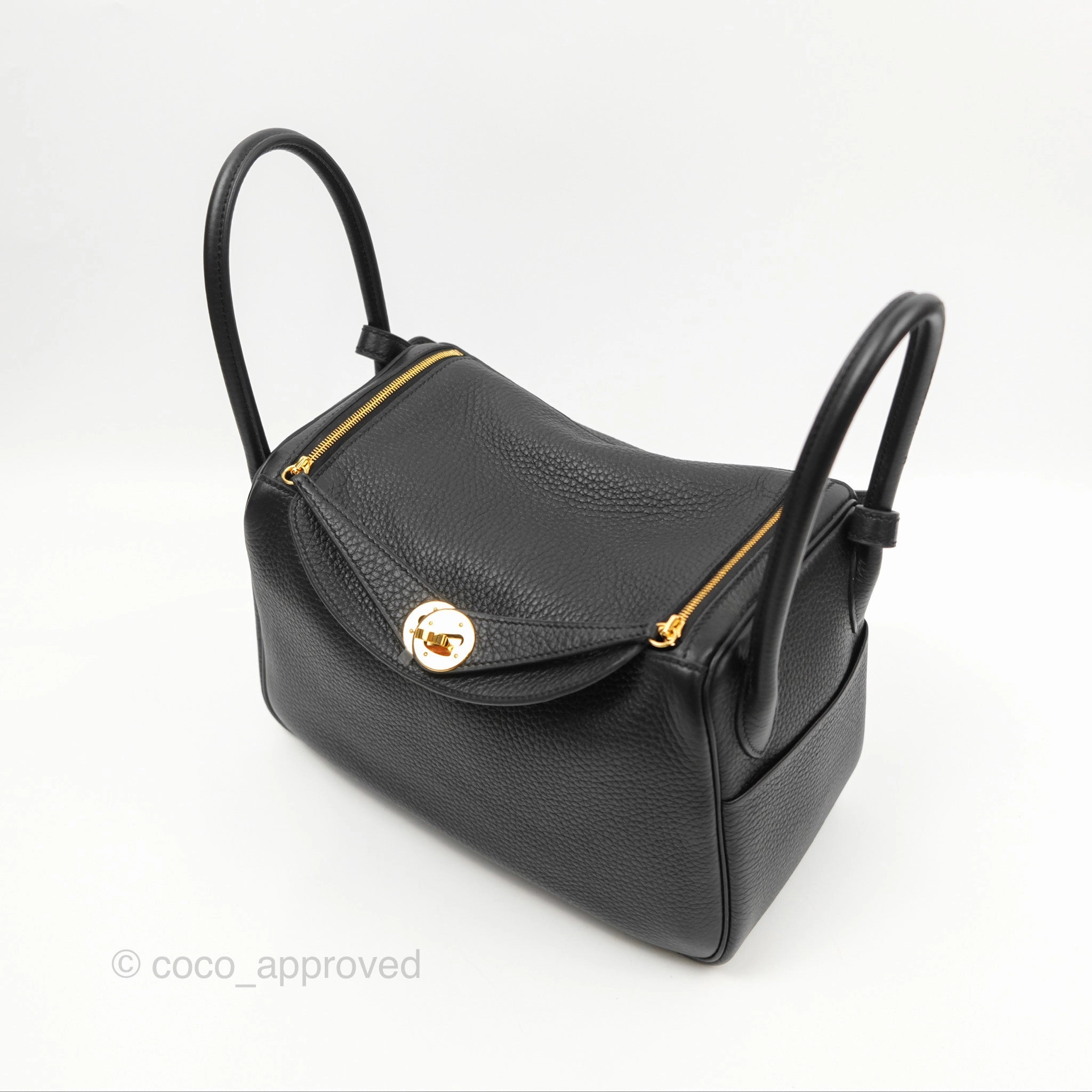 Herms Lindy 26 Black Clemence Gold Hardware