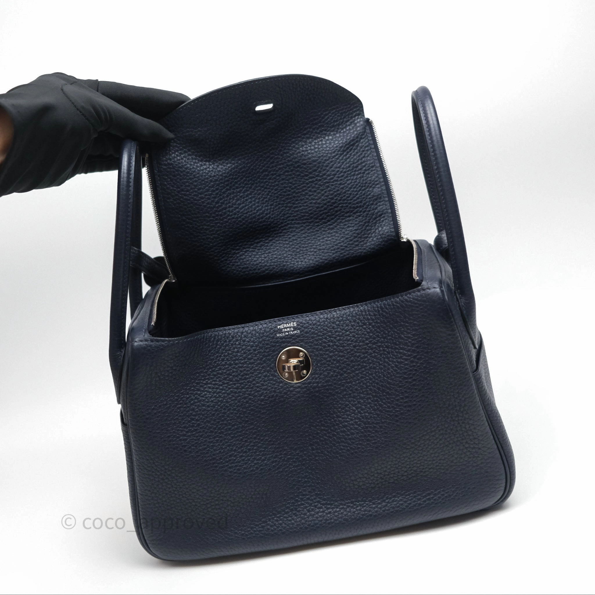 Herms Lindy 26 Bleu Nuit 2Z Clemence Palladium Hardware
