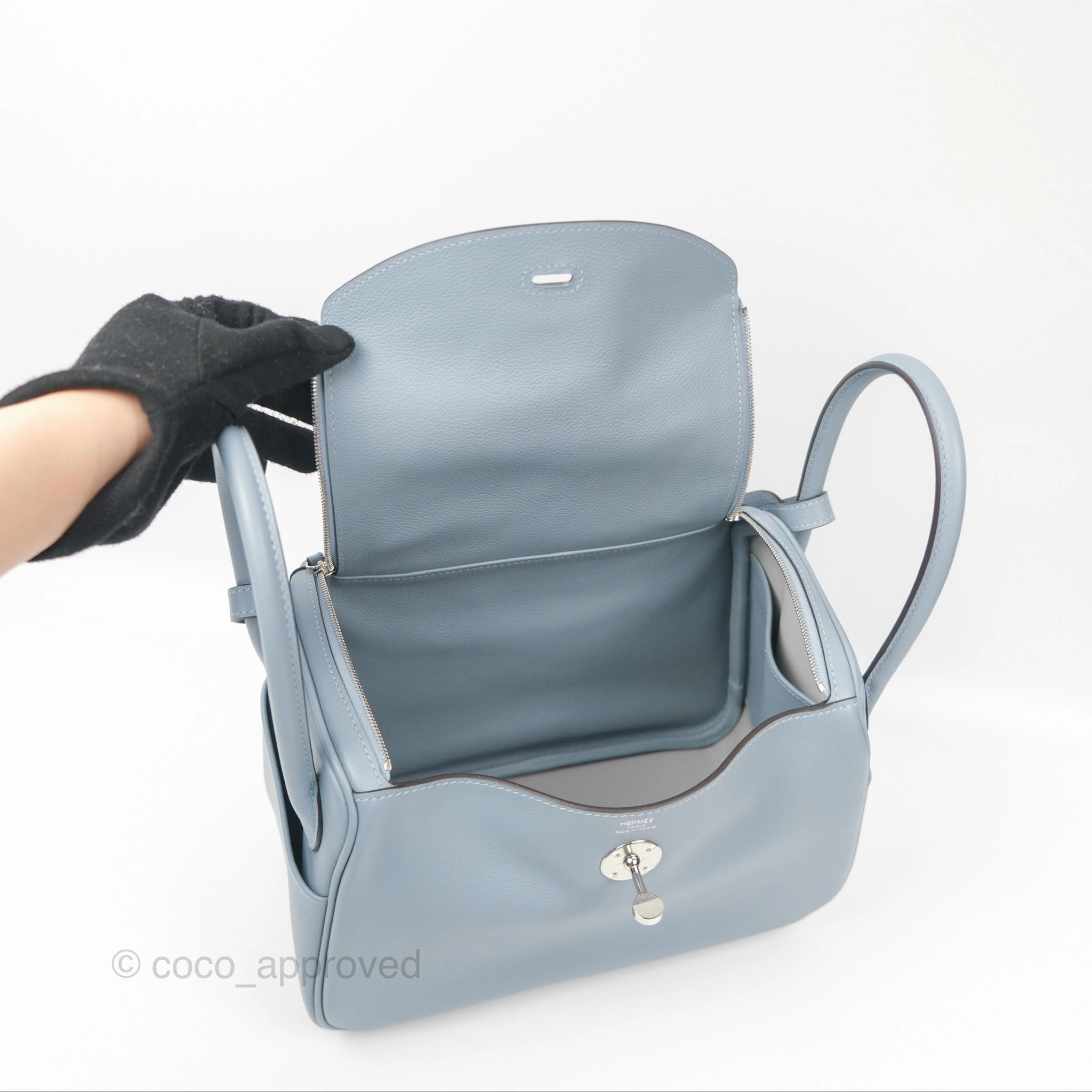 Herms Lindy 26 Blue Lin Evercolor Palladium Hardware