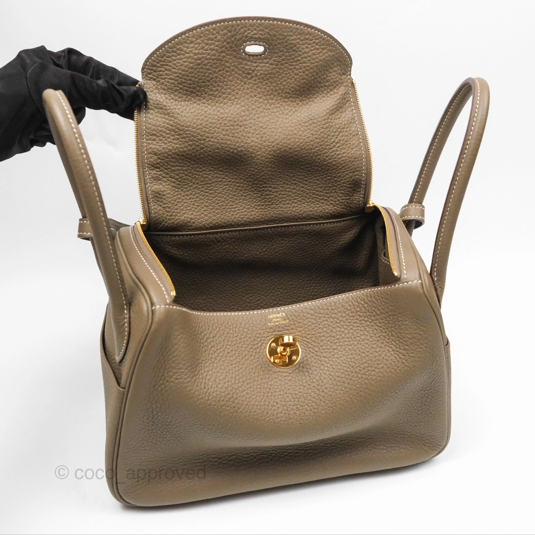 Herms Lindy 26 Etoupe Clemence Gold Hardware