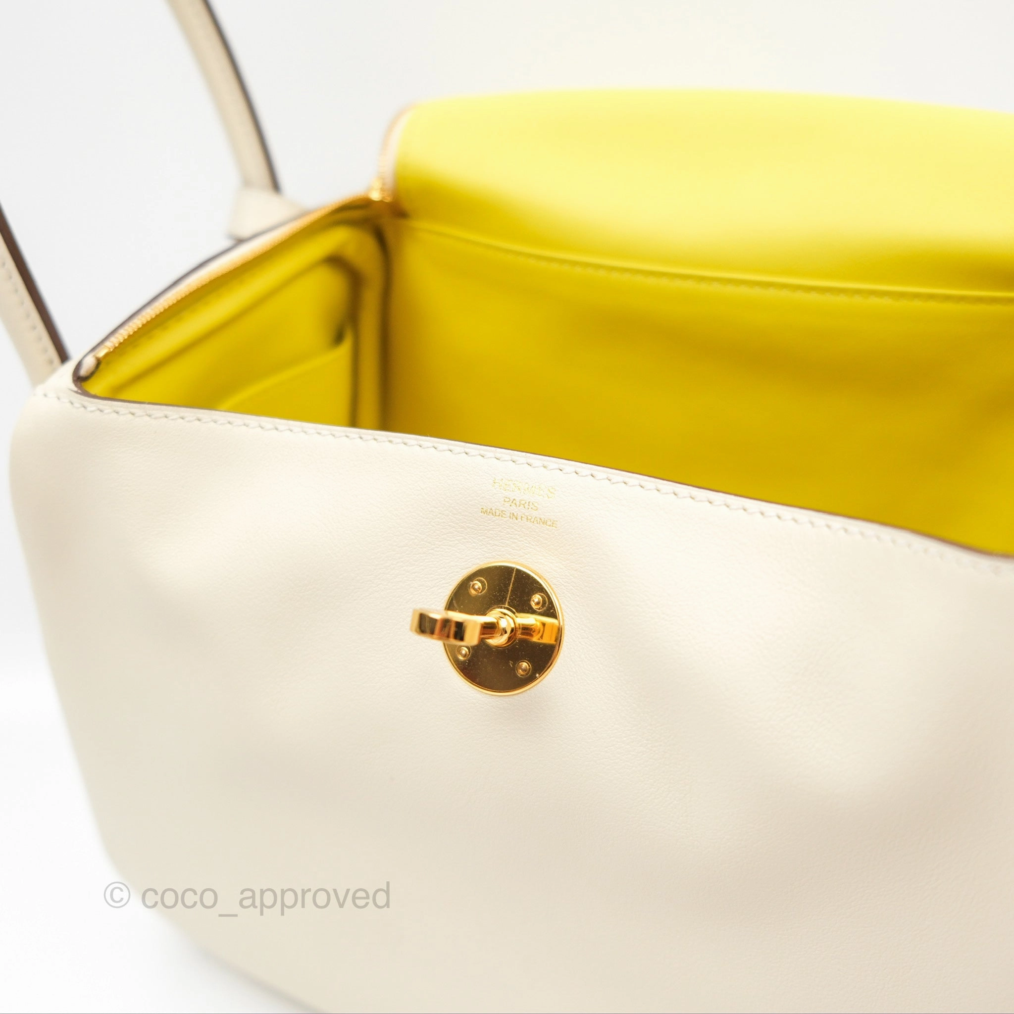 Herms Lindy 26 Nata/Lime Swift Gold Hardware