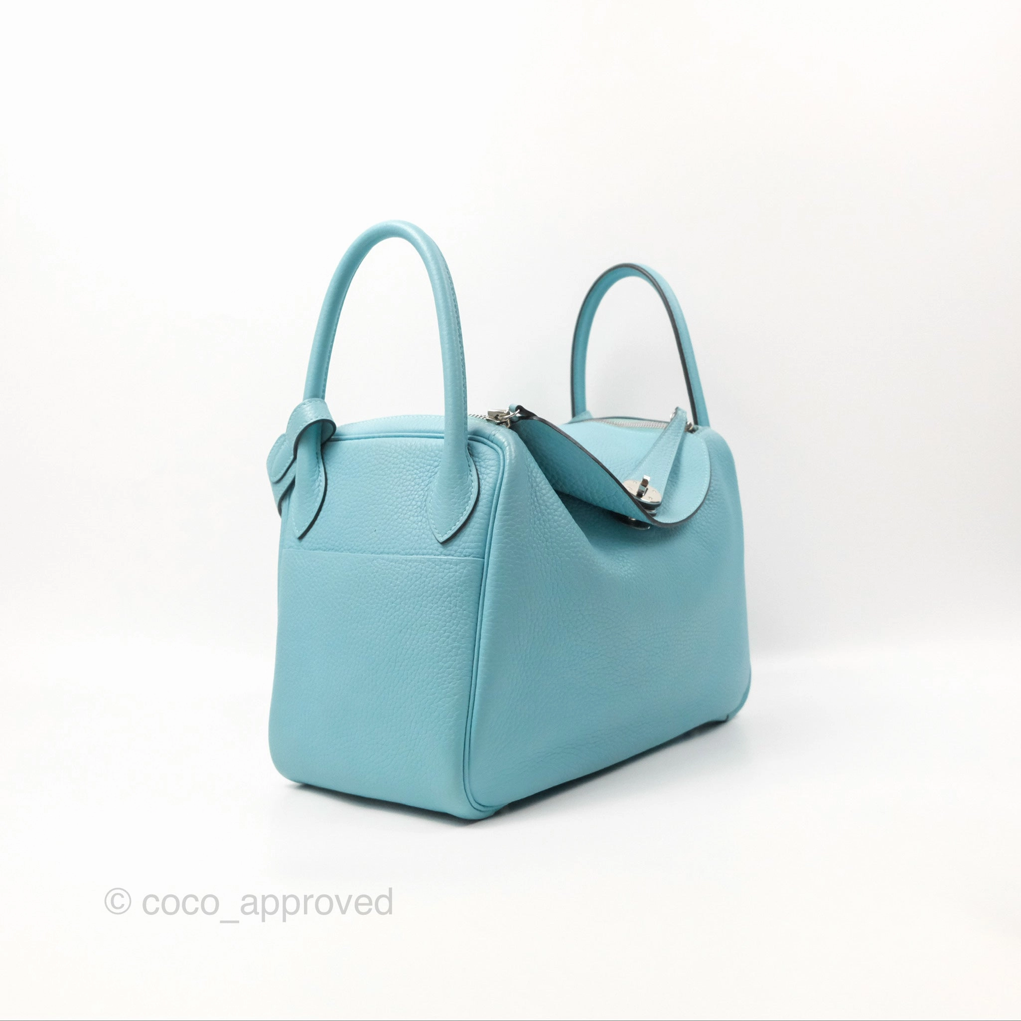 Herms Lindy 30 Bleu Atoll Clemence Palladium Hardware