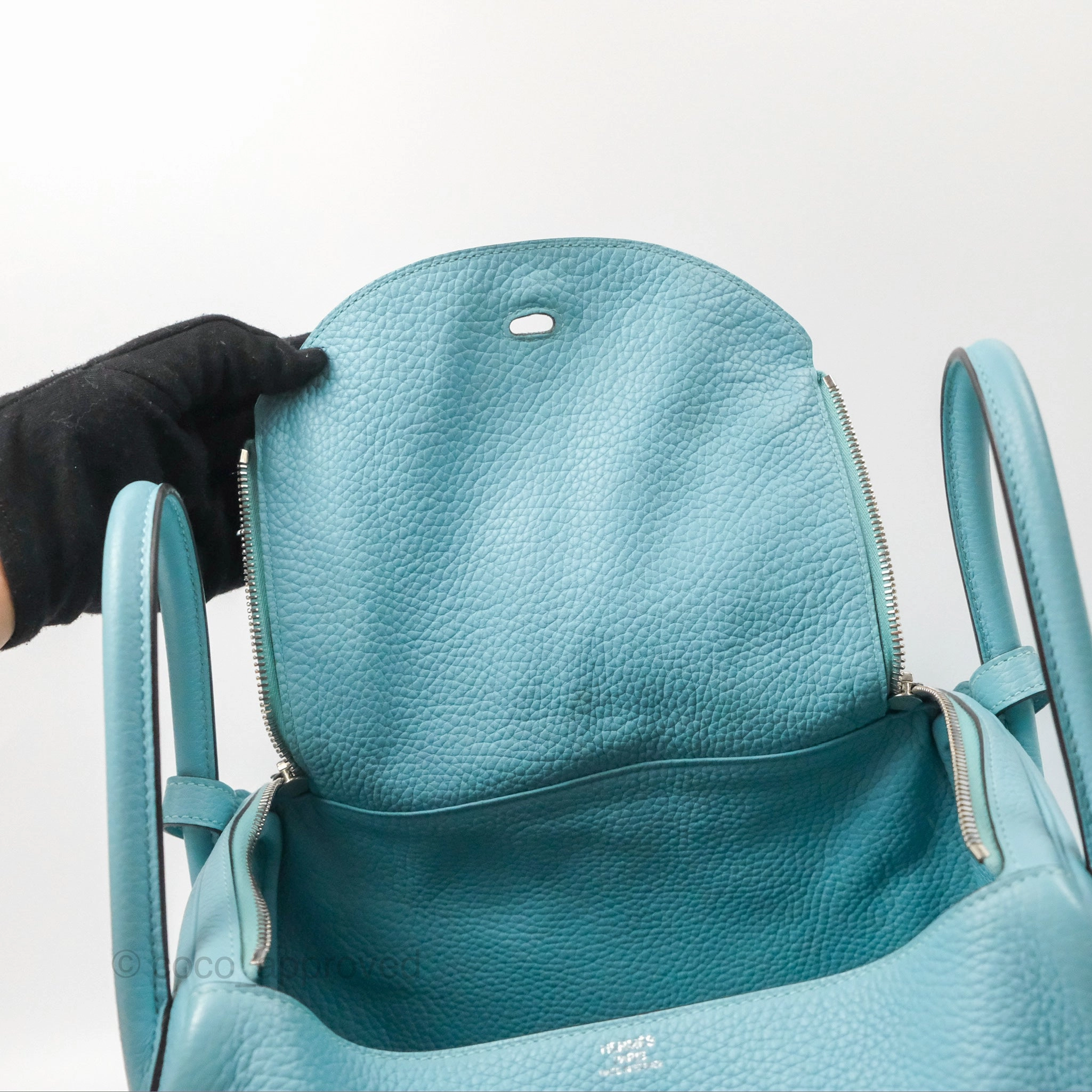 Herms Lindy 30 Bleu Atoll Clemence Palladium Hardware