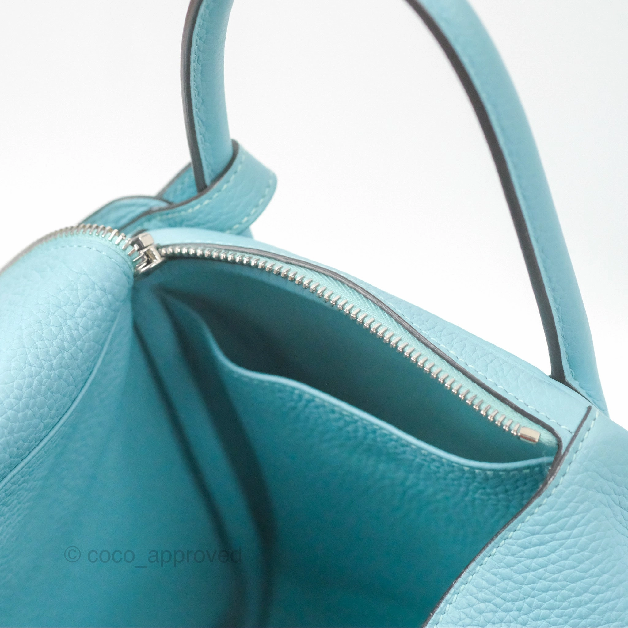 Herms Lindy 30 Bleu Atoll Clemence Palladium Hardware