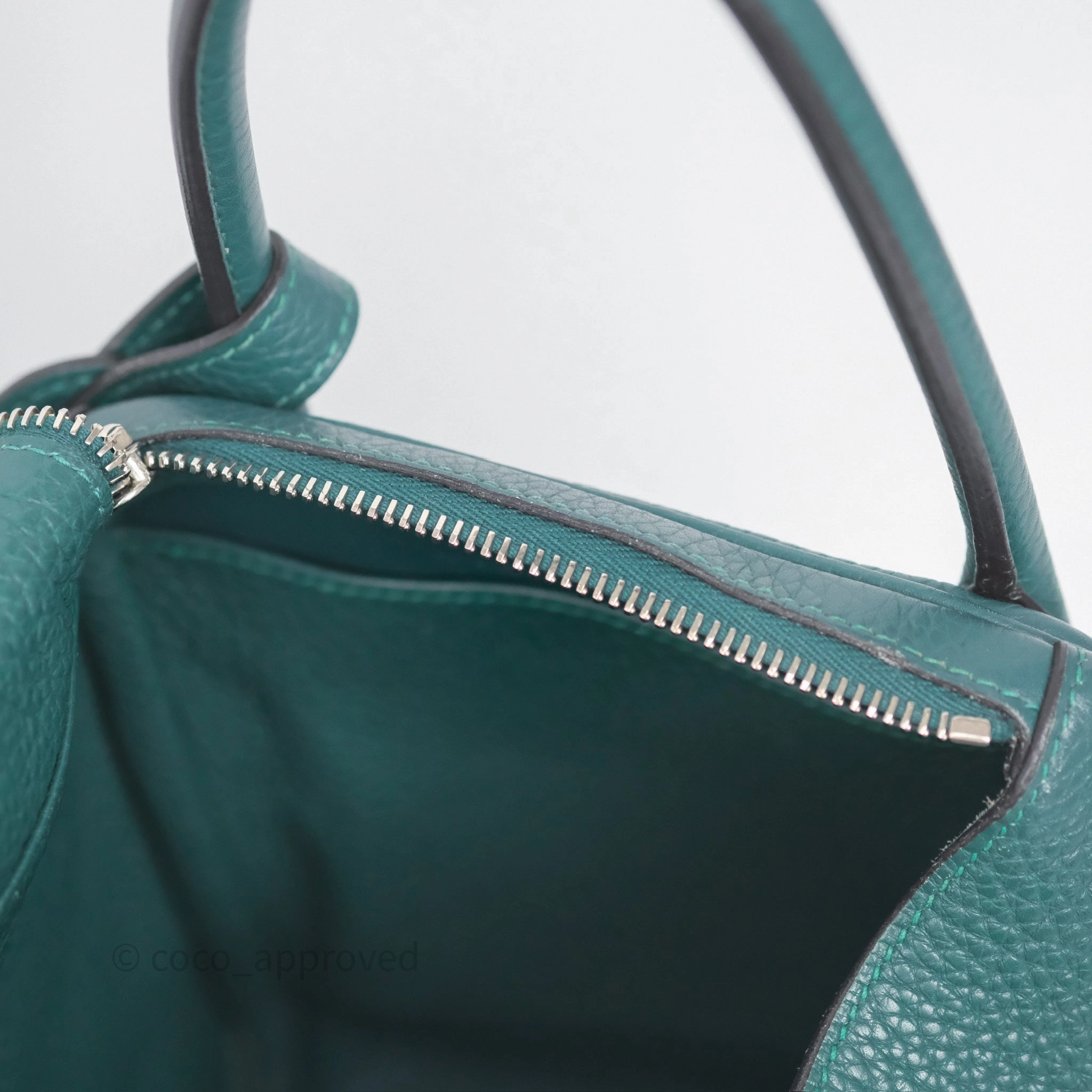 Herms Lindy 30 Malachite Z6 Clemence Palladium Hardware