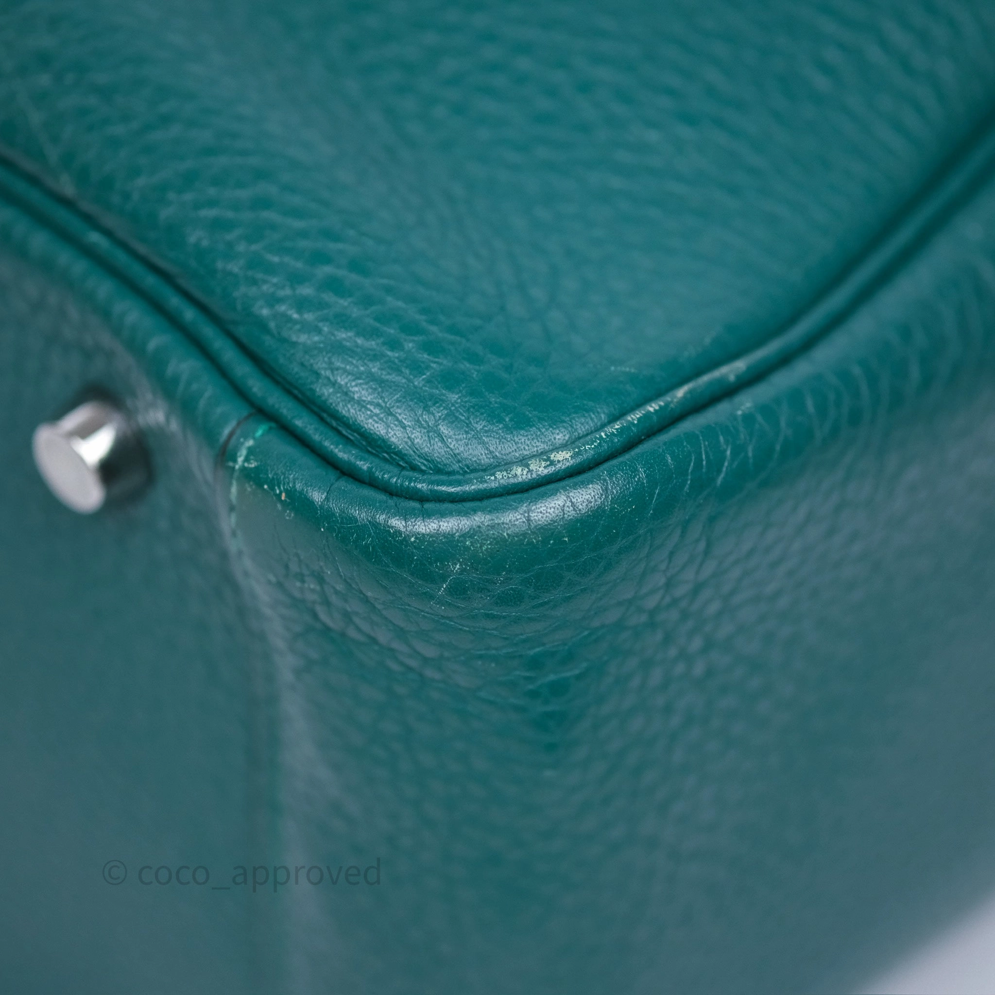 Herms Lindy 30 Malachite Z6 Clemence Palladium Hardware