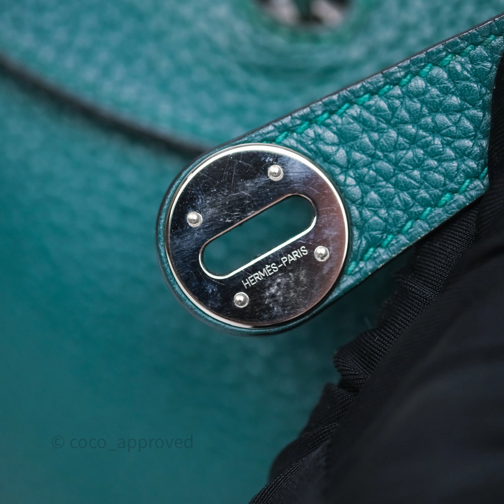 Herms Lindy 30 Malachite Z6 Clemence Palladium Hardware