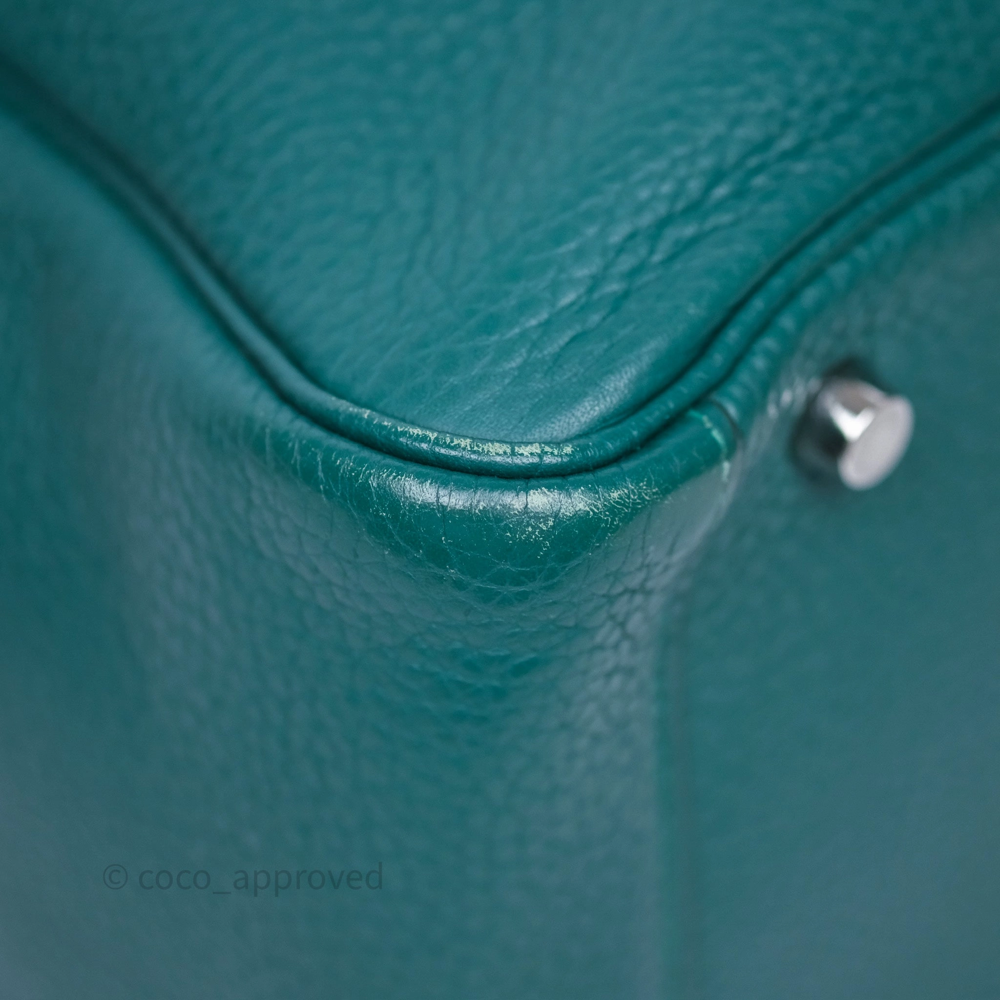 Herms Lindy 30 Malachite Z6 Clemence Palladium Hardware