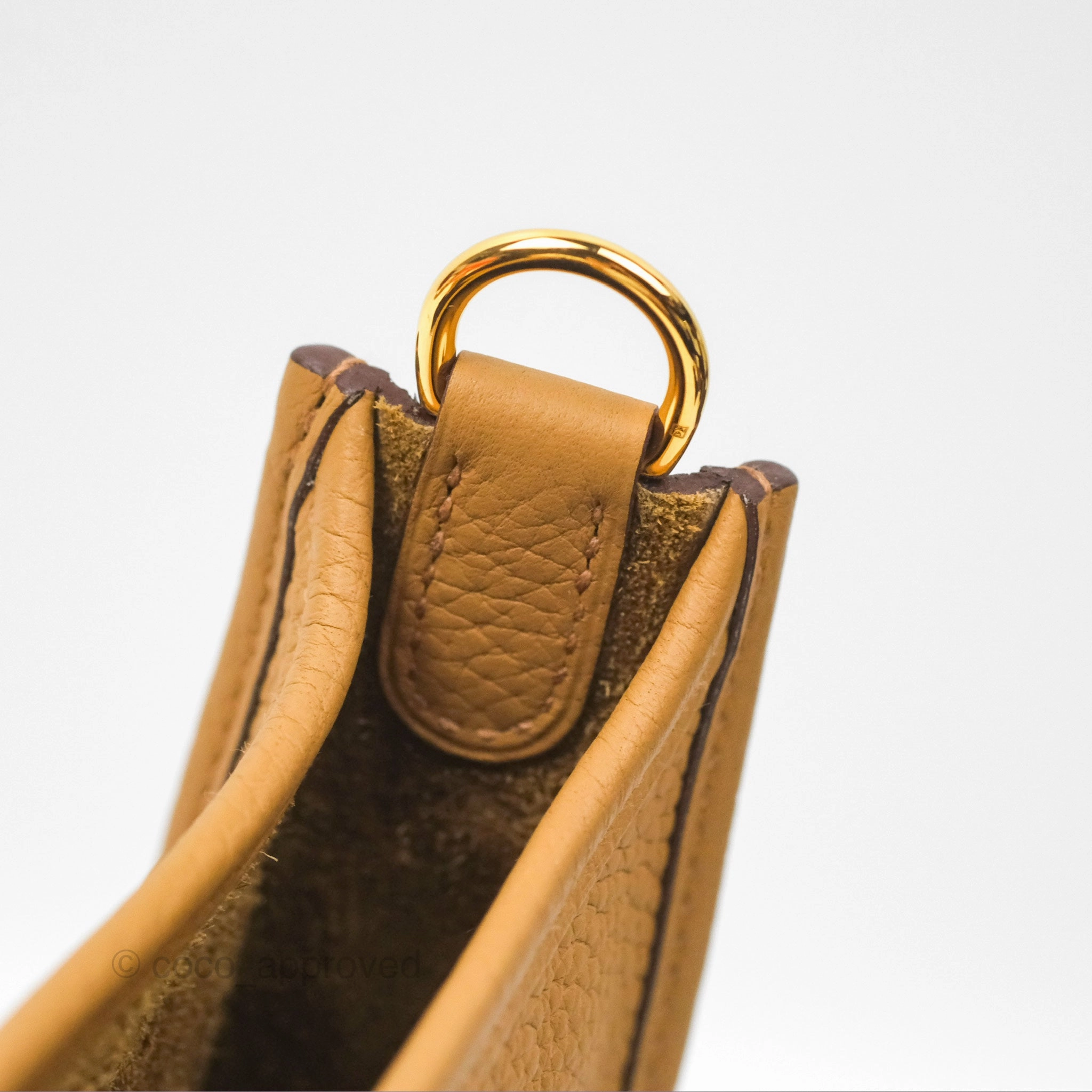 Herms Mini Evelyne 16 Biscuit 48 Camel Clemence Gold Hardware