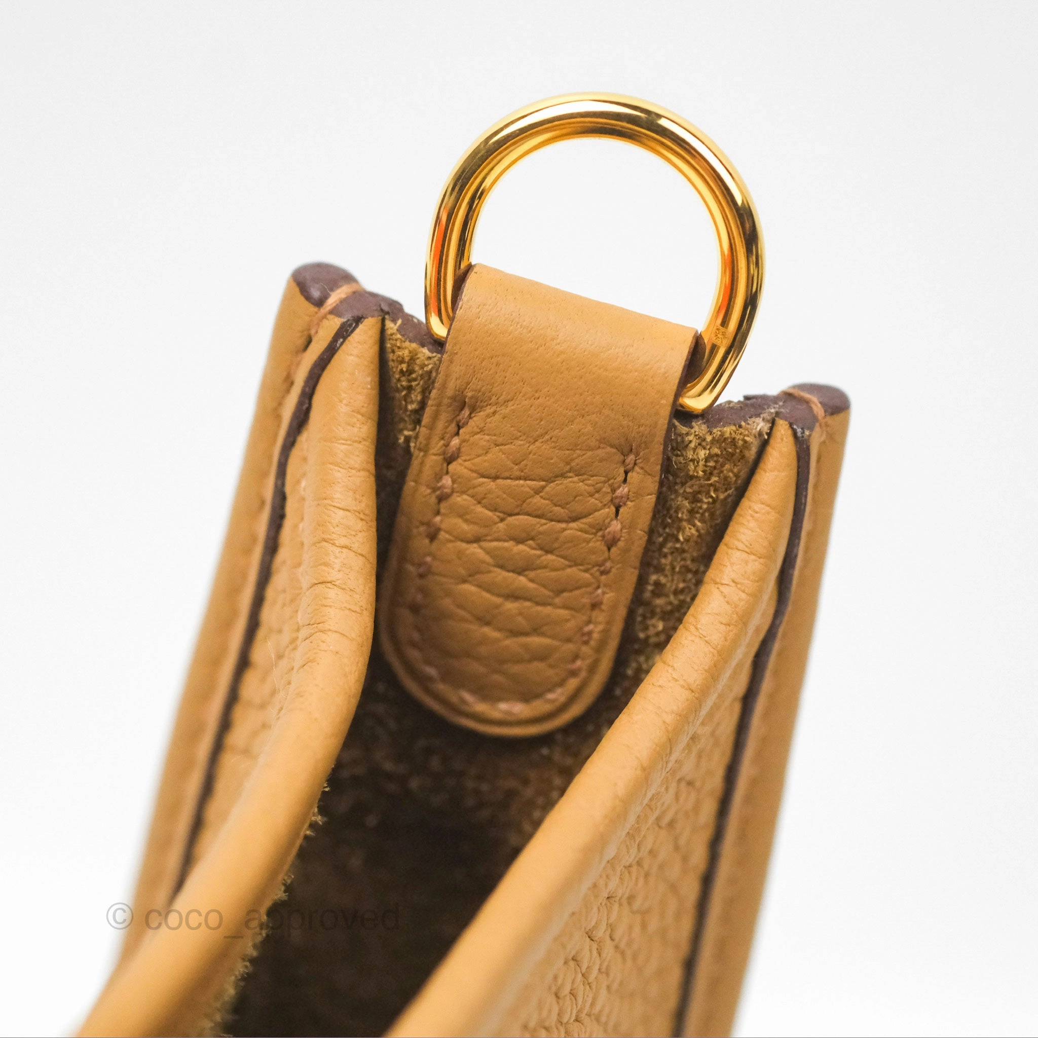 Herms Mini Evelyne 16 Biscuit 48 Camel Clemence Gold Hardware
