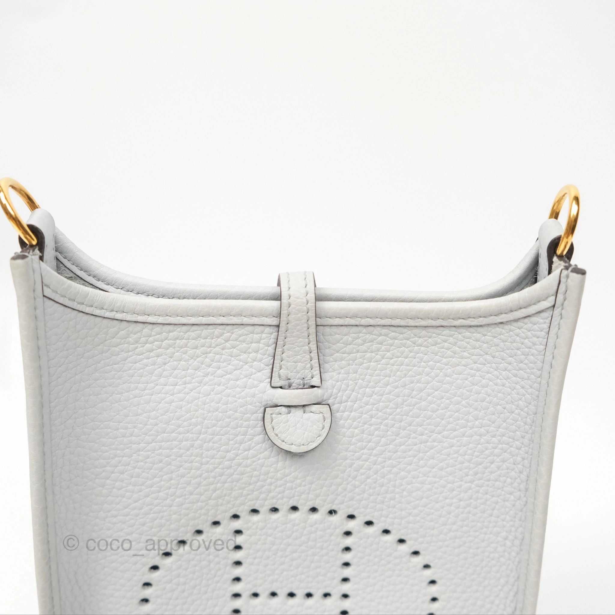 Herms Mini Evelyne 16 Bleu Pale 08 Clemence/ Gris Etain 8F Gold Hardware