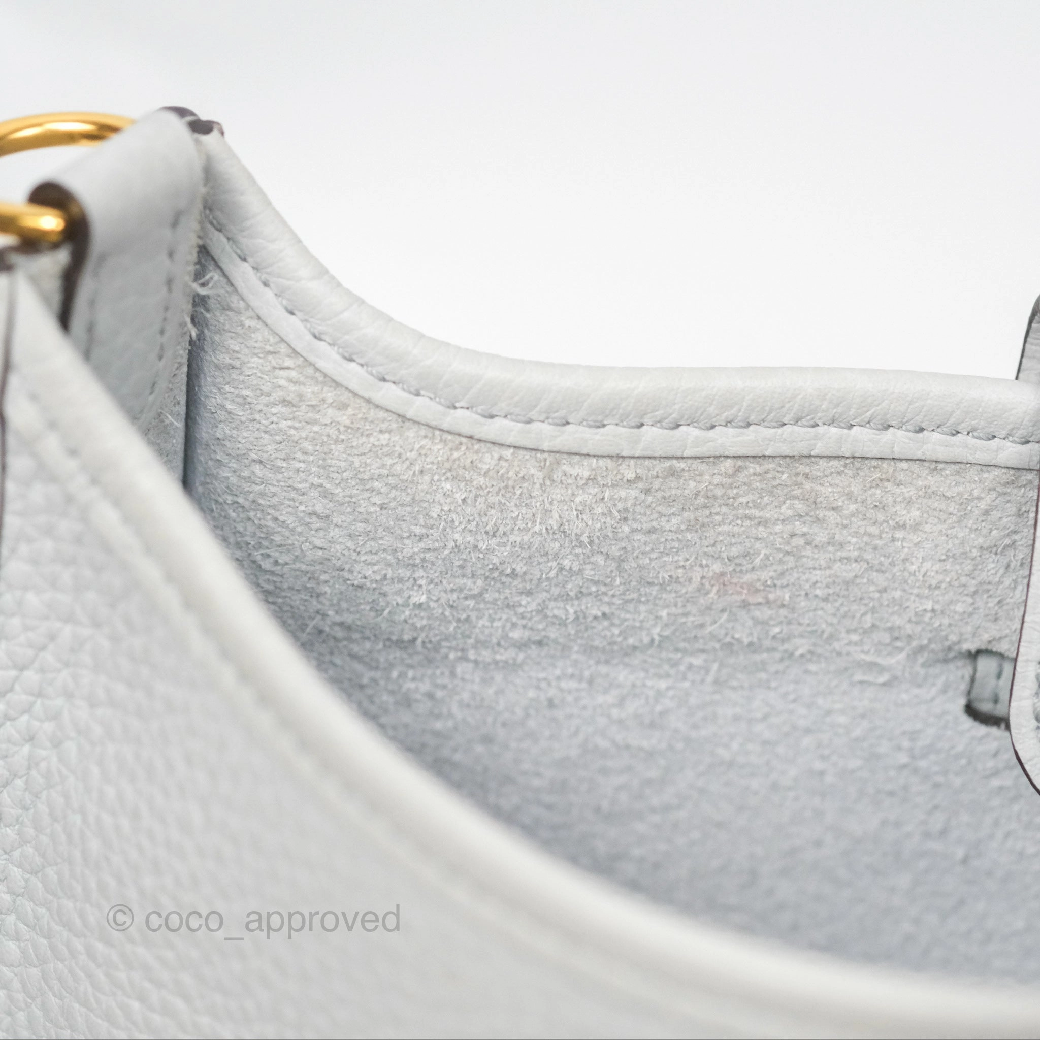 Herms Mini Evelyne 16 Bleu Pale 08 Clemence/ Gris Etain 8F Gold Hardware