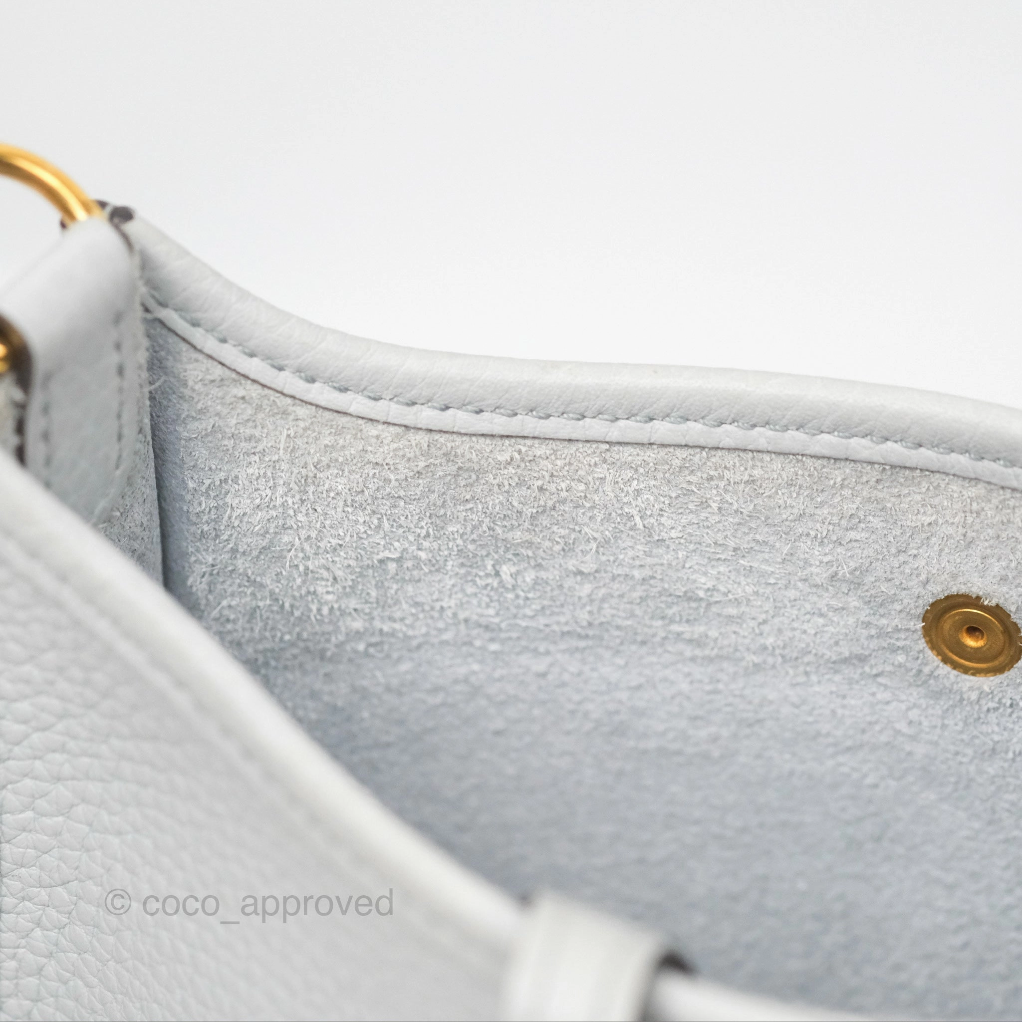 Herms Mini Evelyne 16 Bleu Pale 08 Clemence/ Gris Etain 8F Gold Hardware