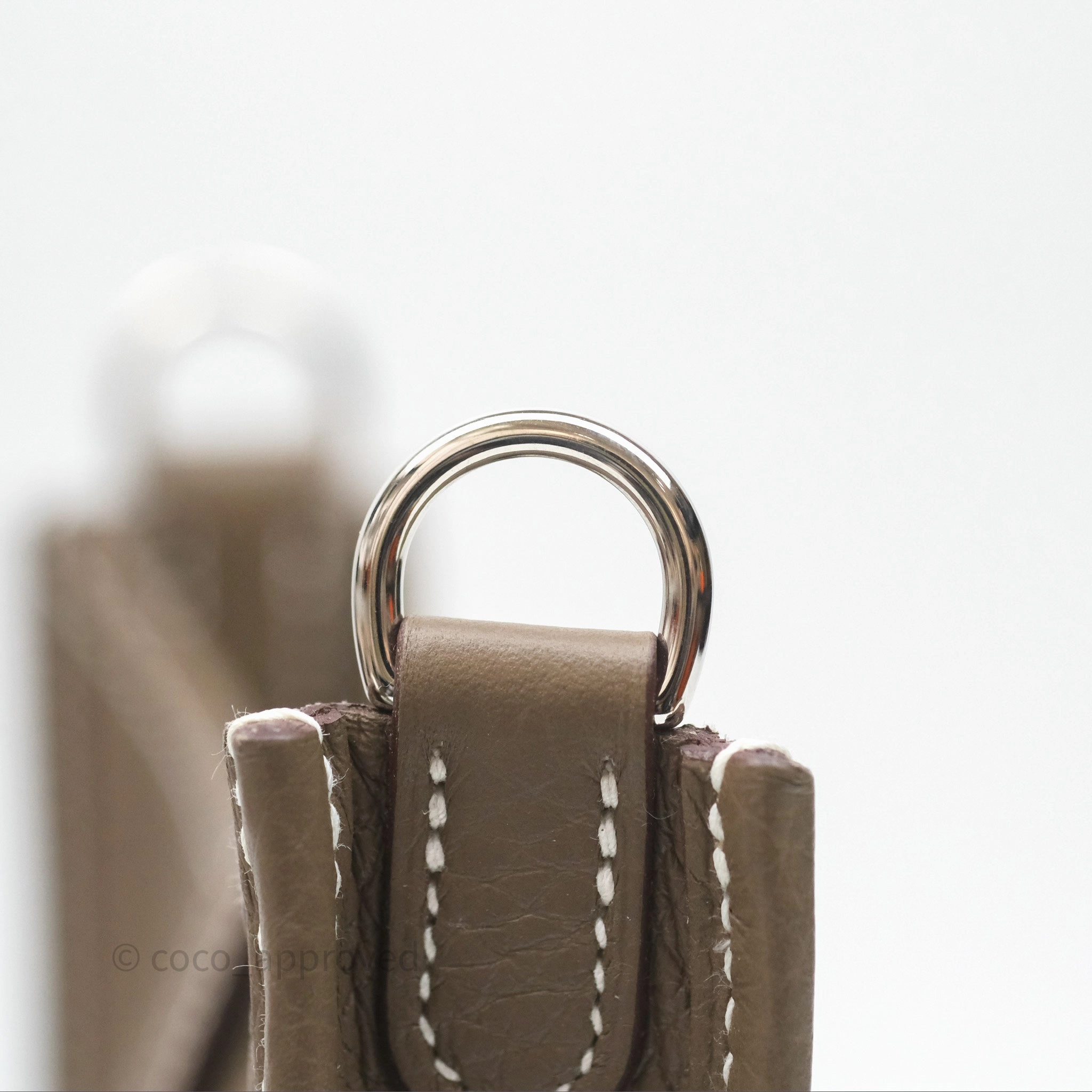 Herms Mini Evelyne 16 Etoupe 18 Clemence Palladium Hardware with Bleu Indigo Strap