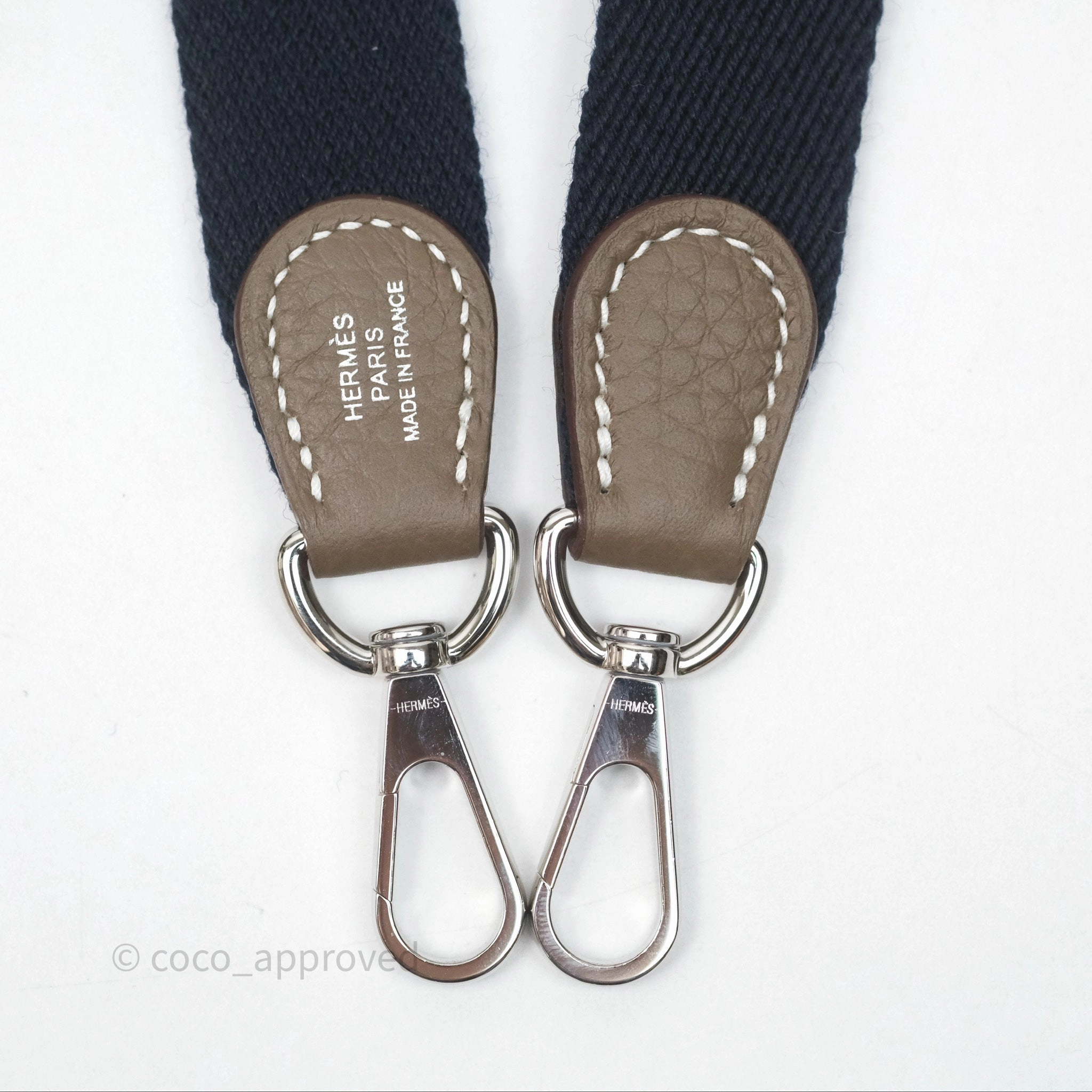 Herms Mini Evelyne 16 Etoupe 18 Clemence Palladium Hardware with Bleu Indigo Strap