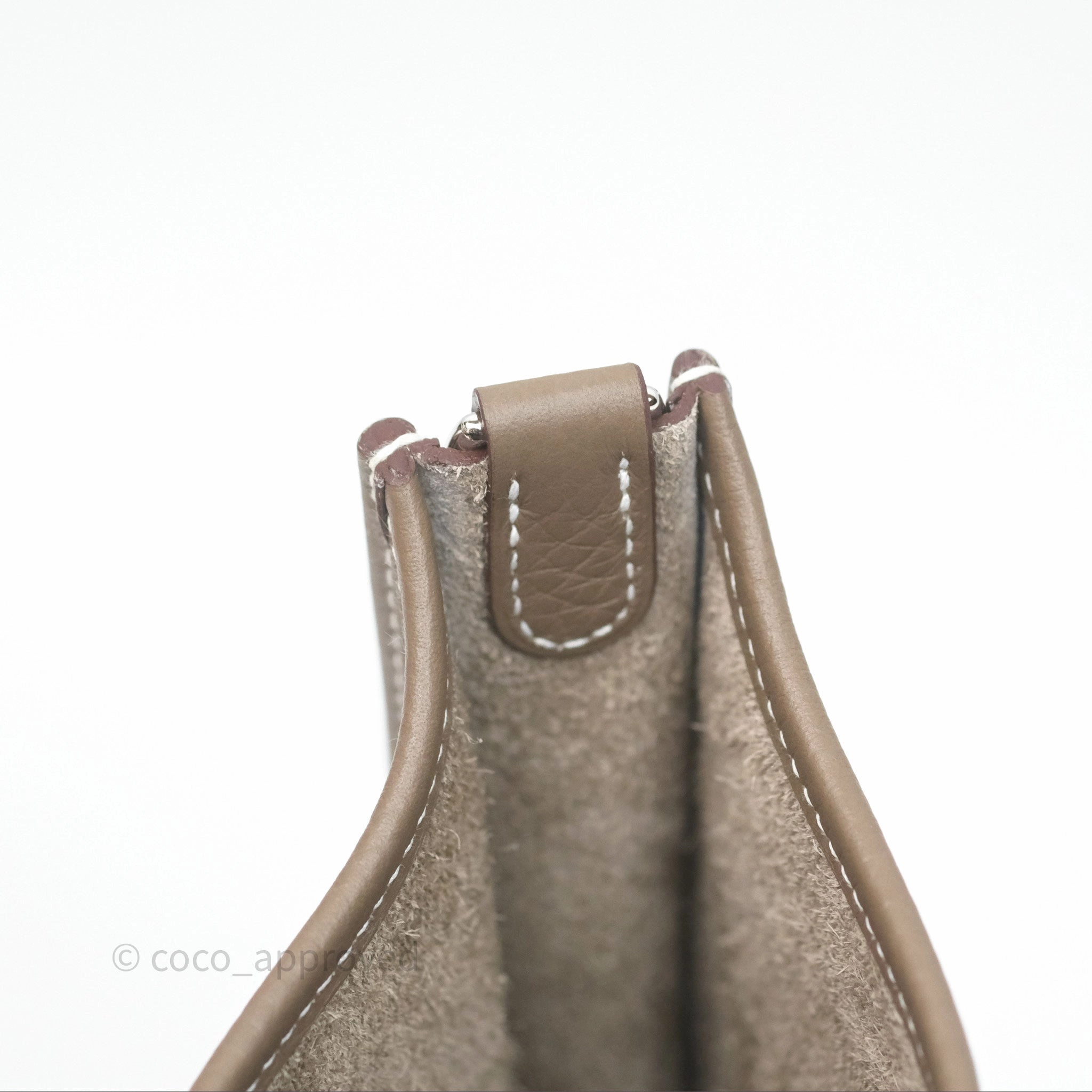 Herms Mini Evelyne 16 Etoupe 18 Clemence Palladium Hardware with Bleu Indigo Strap