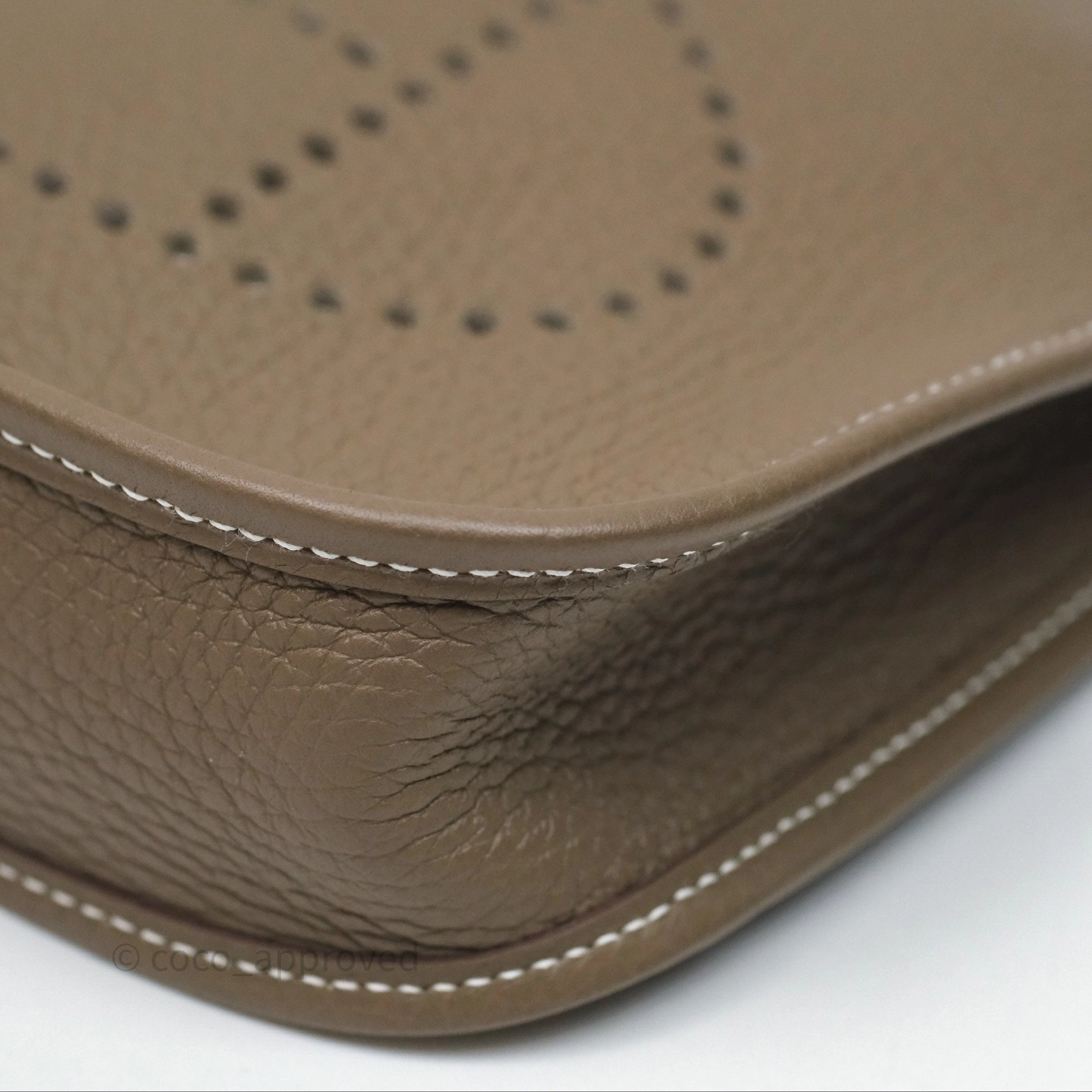 Herms Mini Evelyne 16 Etoupe 18 Clemence Palladium Hardware with Bleu Indigo Strap