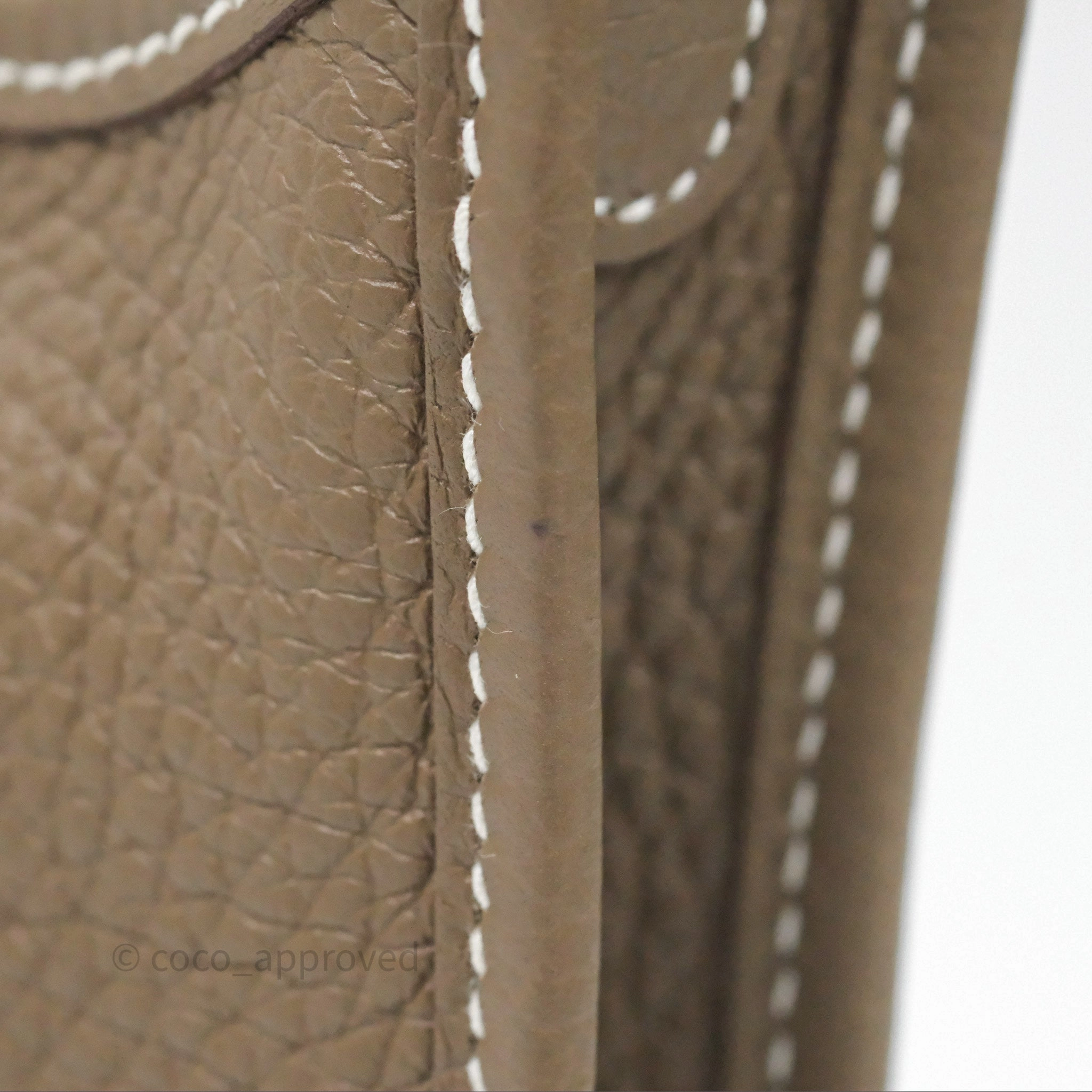 Herms Mini Evelyne 16 Etoupe 18 Clemence Palladium Hardware with Bleu Indigo Strap