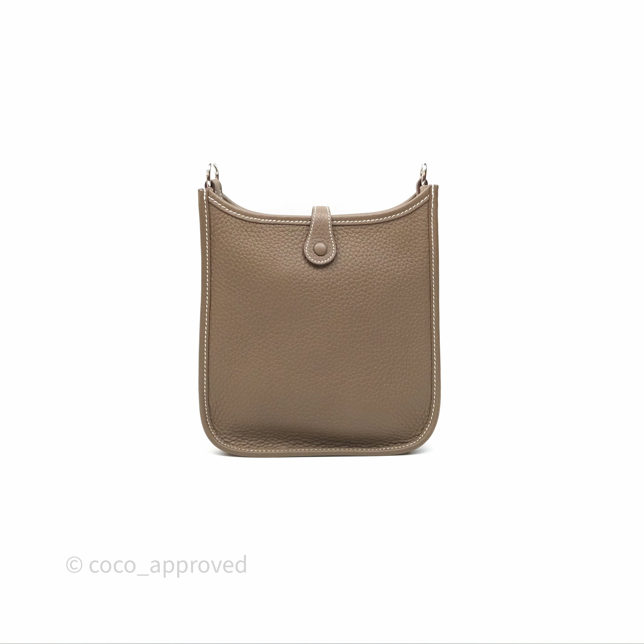 Herms Mini Evelyne 16 Etoupe 18 Clemence Palladium Hardware with Bleu Indigo Strap