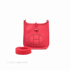 Herms Mini Evelyne 16 Rose Texas 0E Clemence Gold Hardware