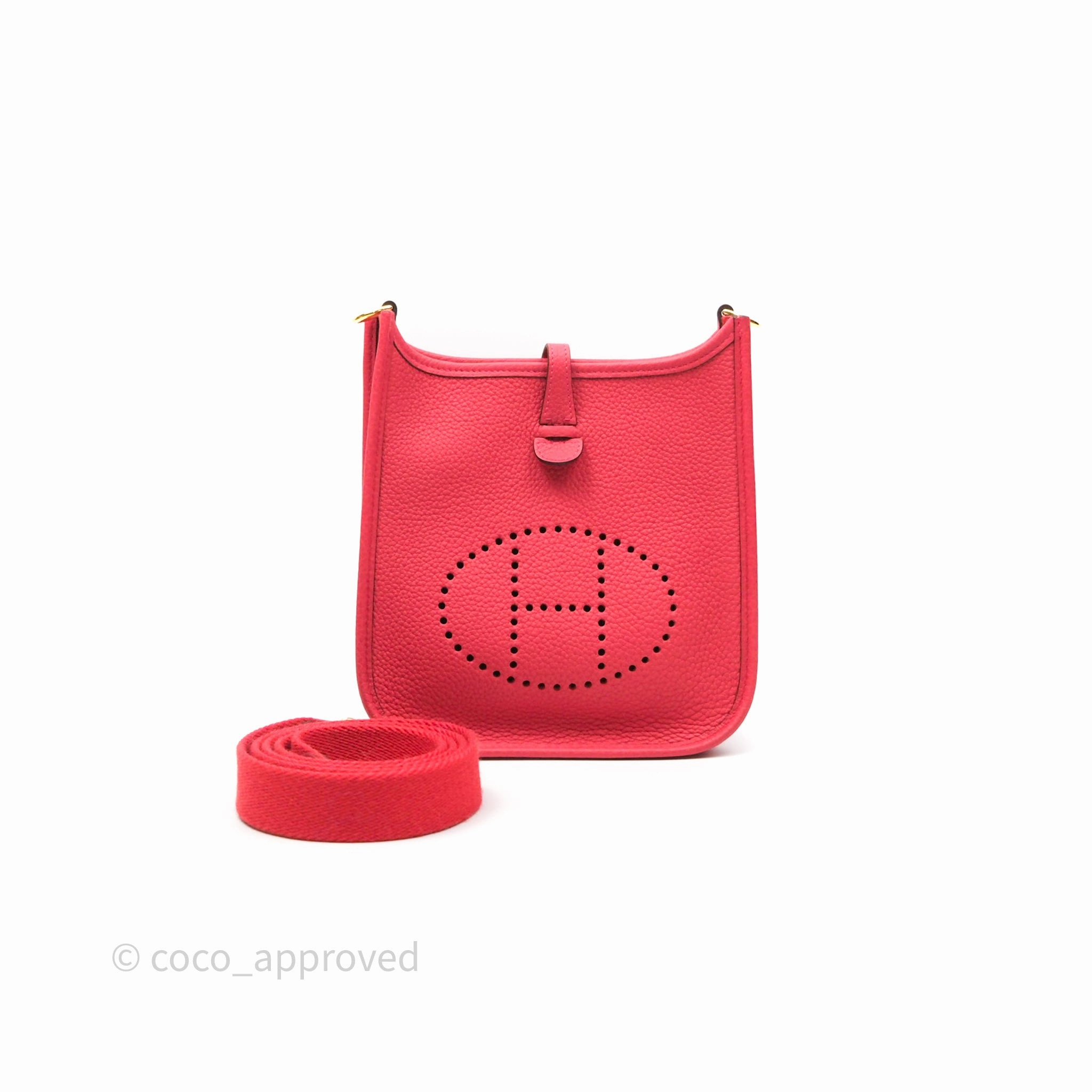 Herms Mini Evelyne 16 Rose Texas 0E Clemence Gold Hardware