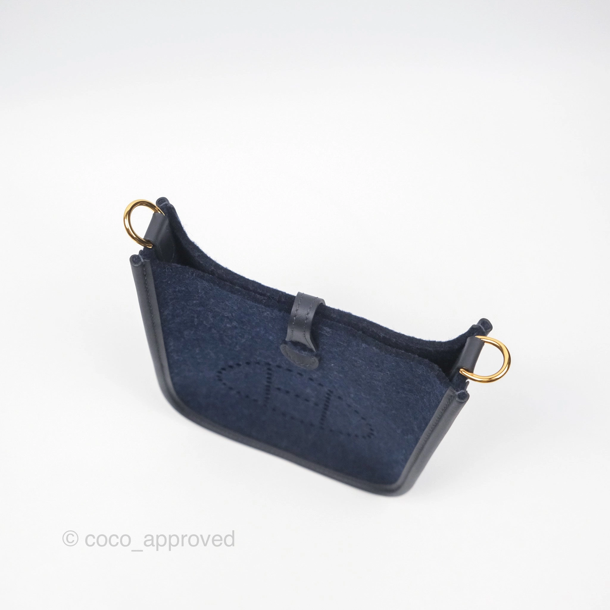 Herms Mini Evelyne 16 Wooly Bleu Nuit 2Z / Swift Noir 89 Gold Hardware