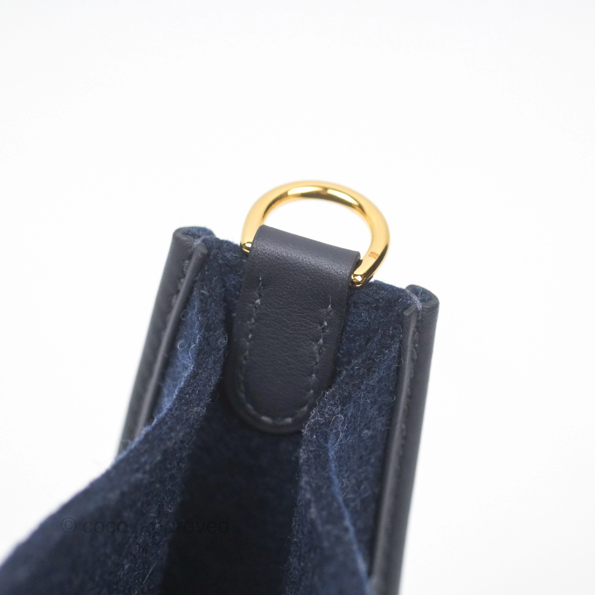 Herms Mini Evelyne 16 Wooly Bleu Nuit 2Z / Swift Noir 89 Gold Hardware