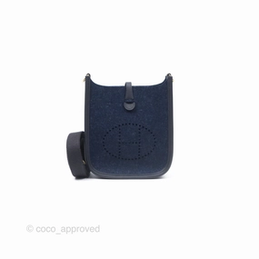 Herms Mini Evelyne 16 Wooly Bleu Nuit 2Z / Swift Noir 89 Gold Hardware