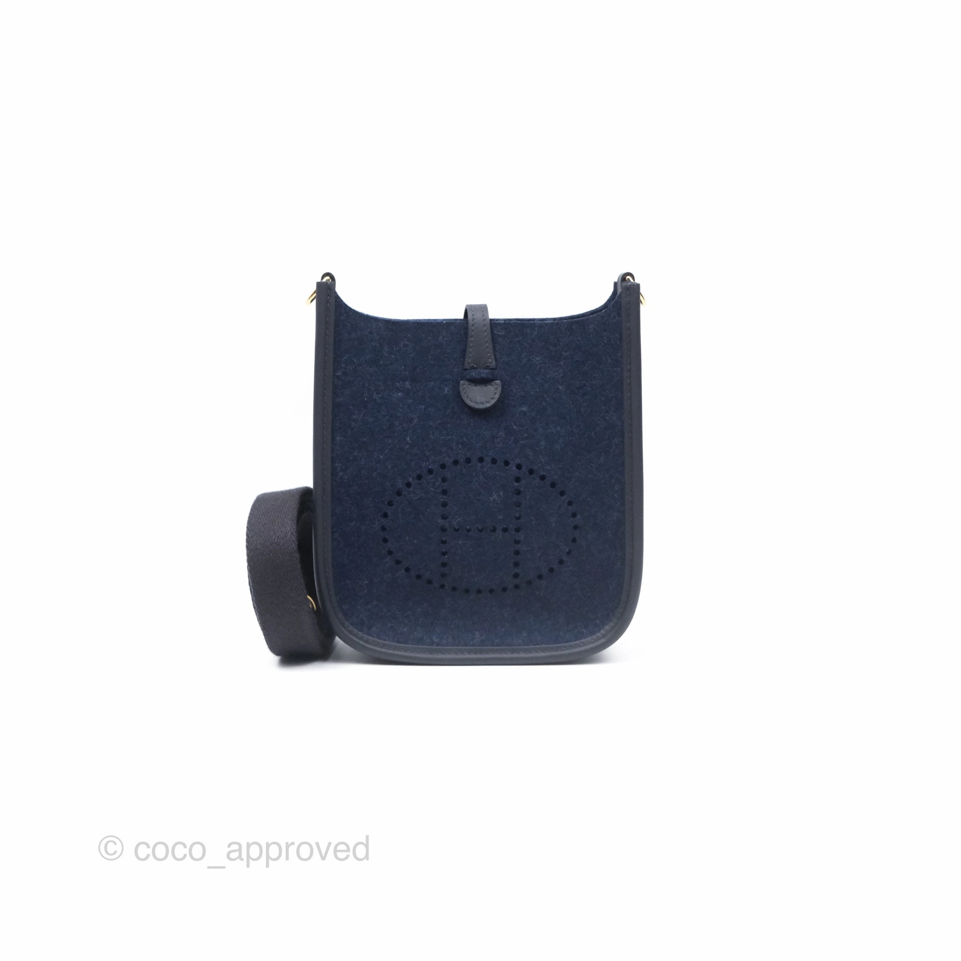 Herms Mini Evelyne 16 Wooly Bleu Nuit 2Z / Swift Noir 89 Gold Hardware