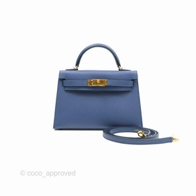 Herms Mini Kelly II Bleu Brighton Epsom Gold Hardware