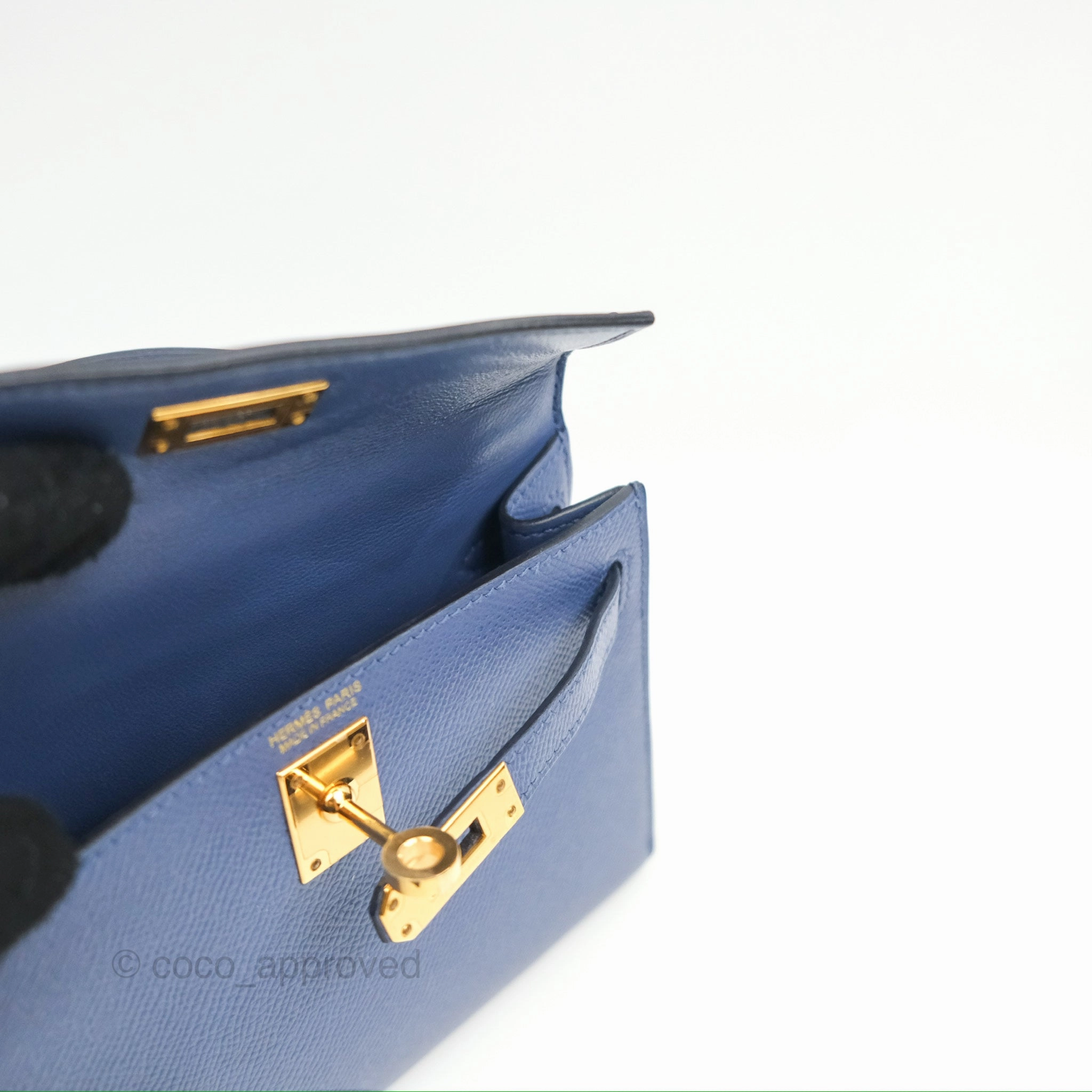 Herms Mini Kelly II Bleu Brighton Epsom Gold Hardware