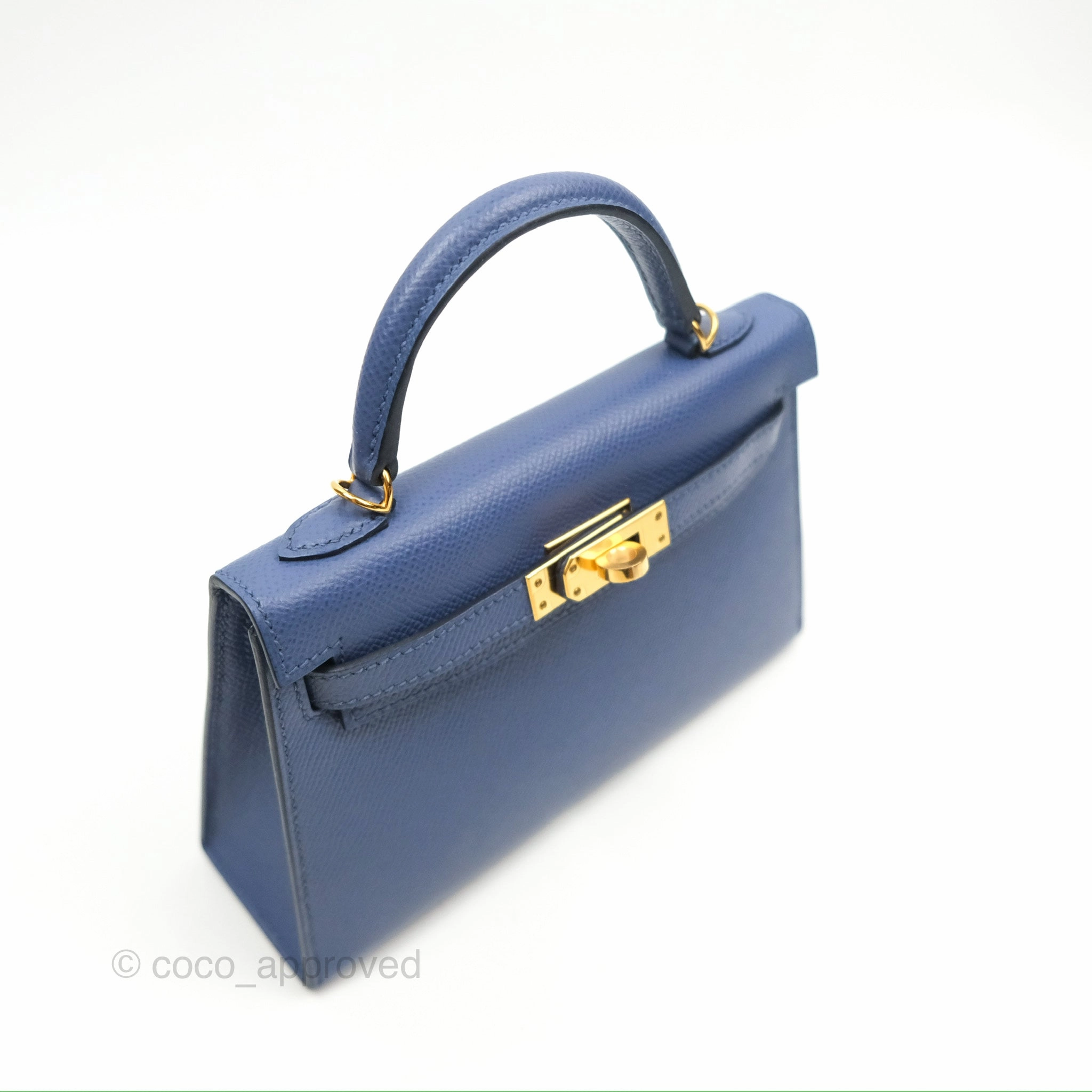 Herms Mini Kelly II Bleu Brighton Epsom Gold Hardware