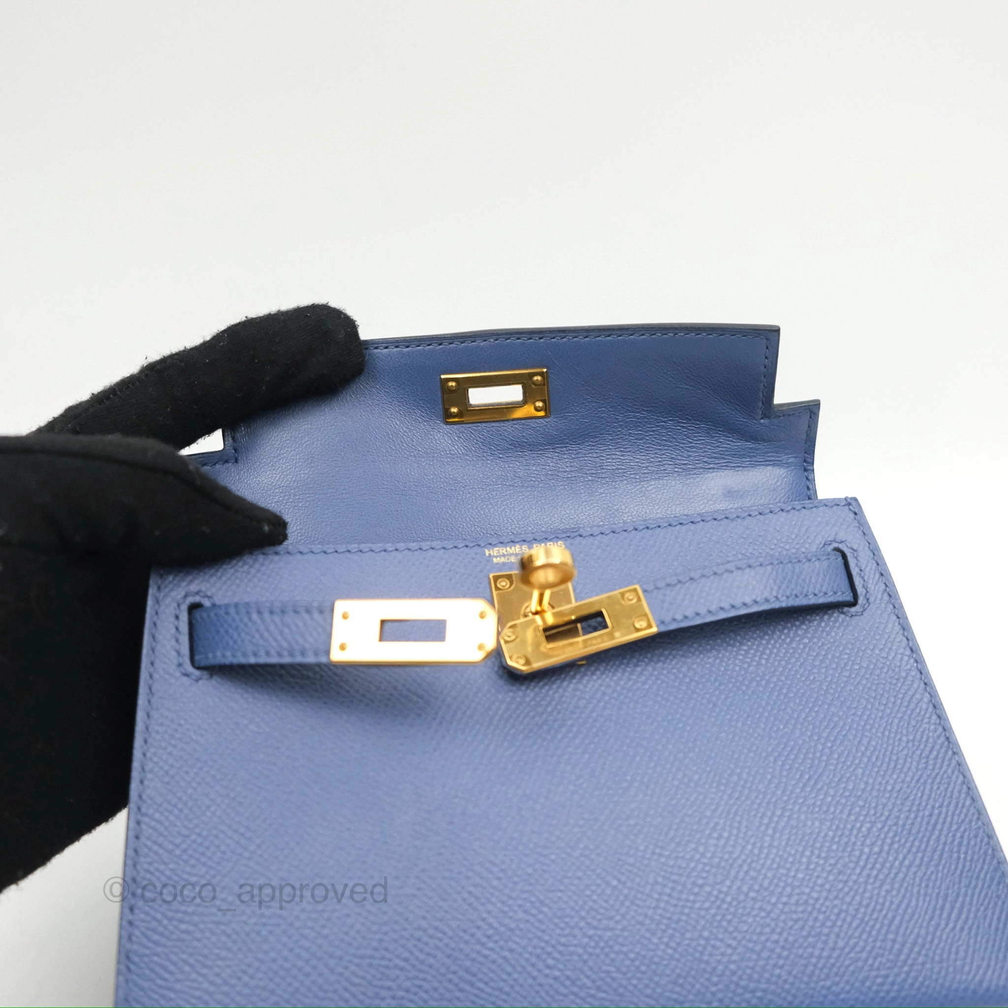Herms Mini Kelly II Bleu Brighton Epsom Gold Hardware