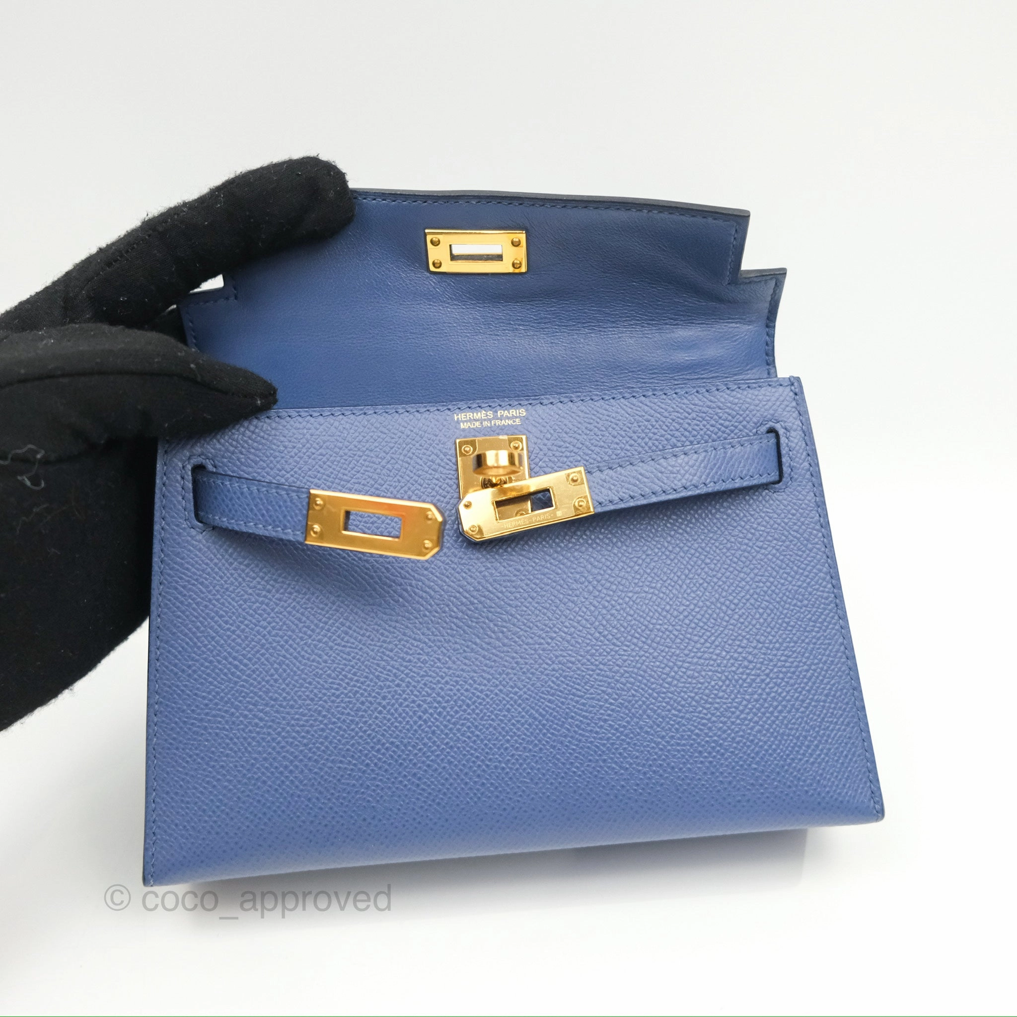 Herms Mini Kelly II Bleu Brighton Epsom Gold Hardware