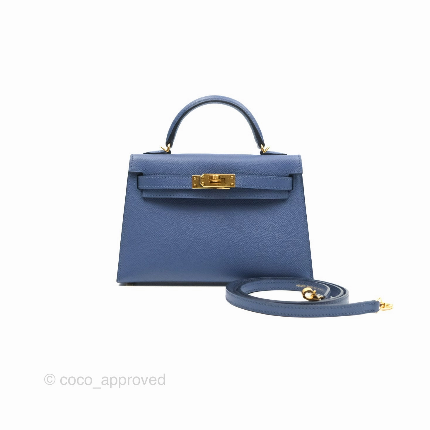 Herms Mini Kelly II Bleu Brighton Epsom Gold Hardware