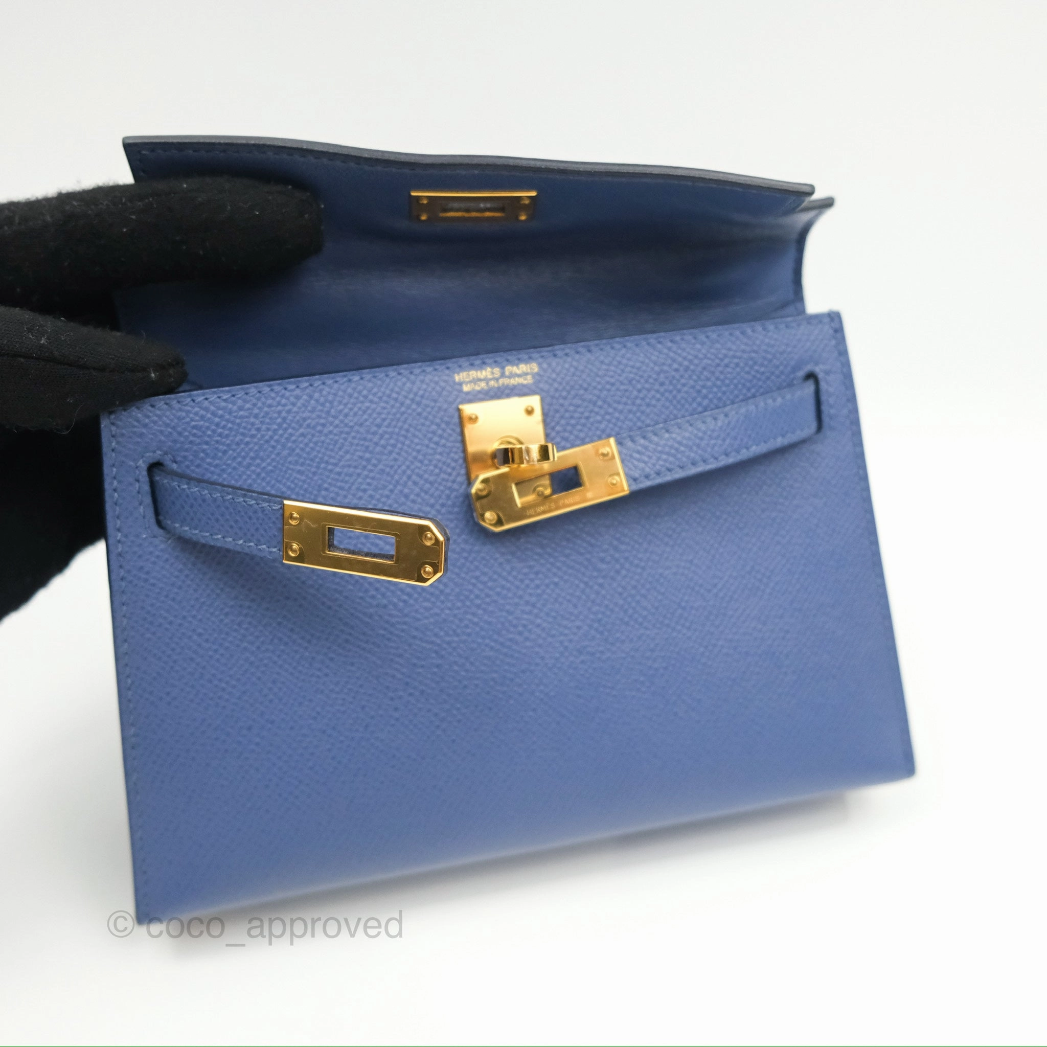 Herms Mini Kelly II Bleu Brighton Epsom Gold Hardware