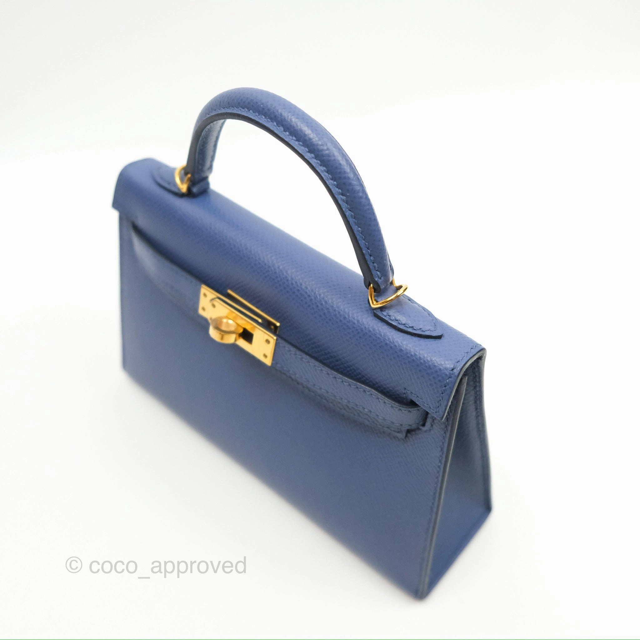 Herms Mini Kelly II Bleu Brighton Epsom Gold Hardware