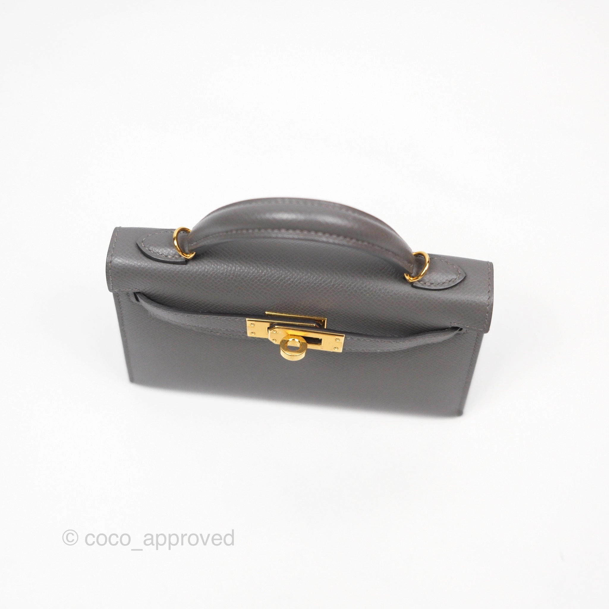 Herms Mini Kelly II Gris Meyer 0L Epsom Gold Hardware
