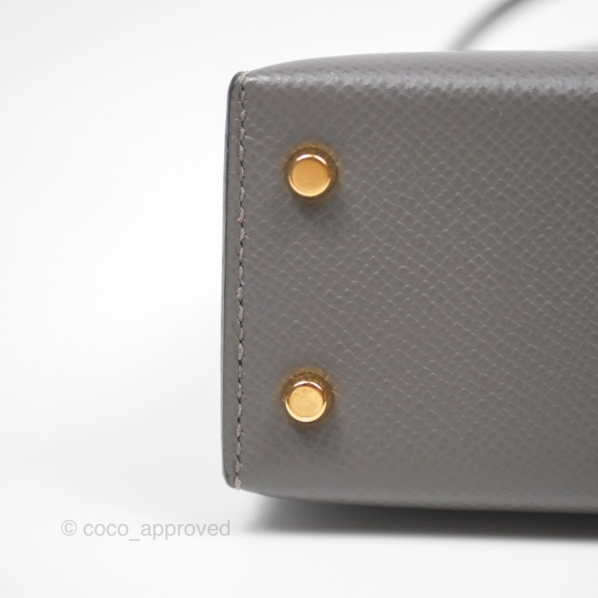 Herms Mini Kelly II Gris Meyer 0L Epsom Gold Hardware