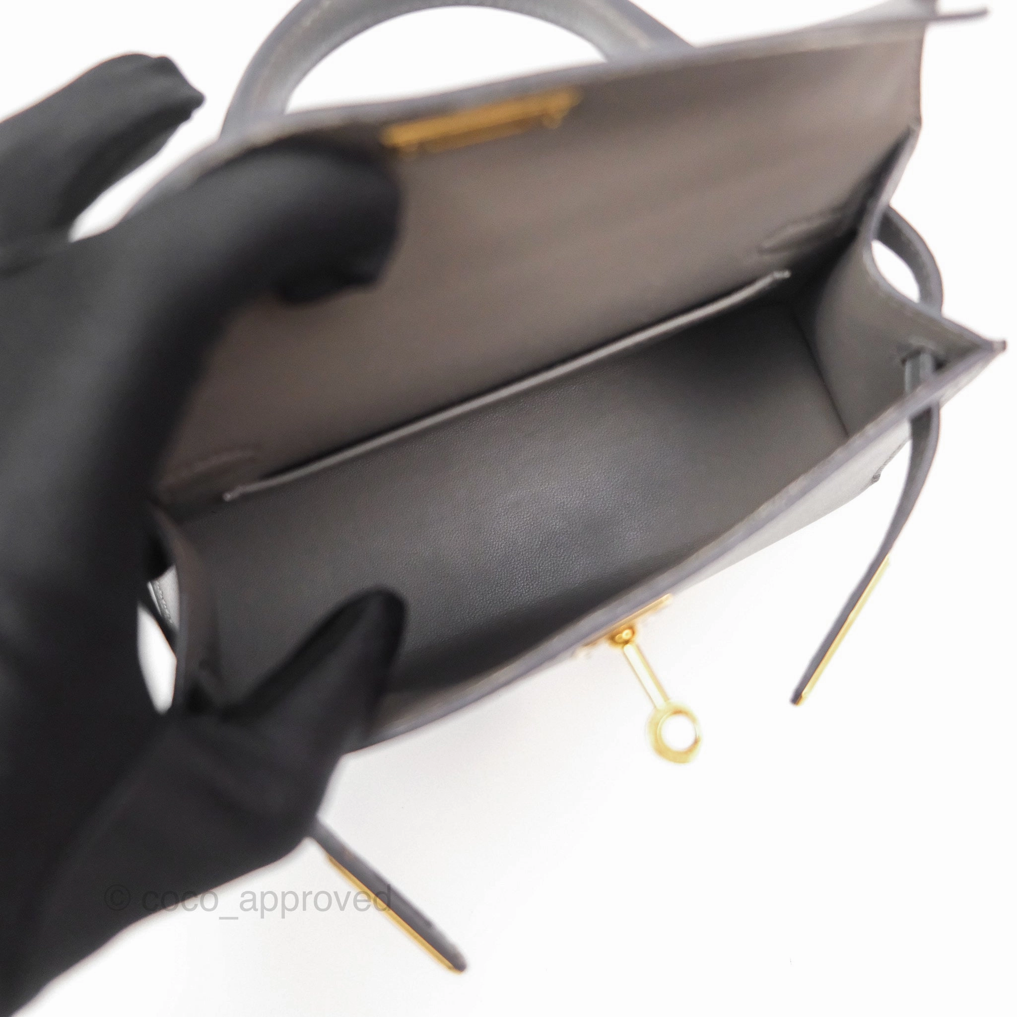 Herms Mini Kelly II Gris Meyer 0L Epsom Gold Hardware