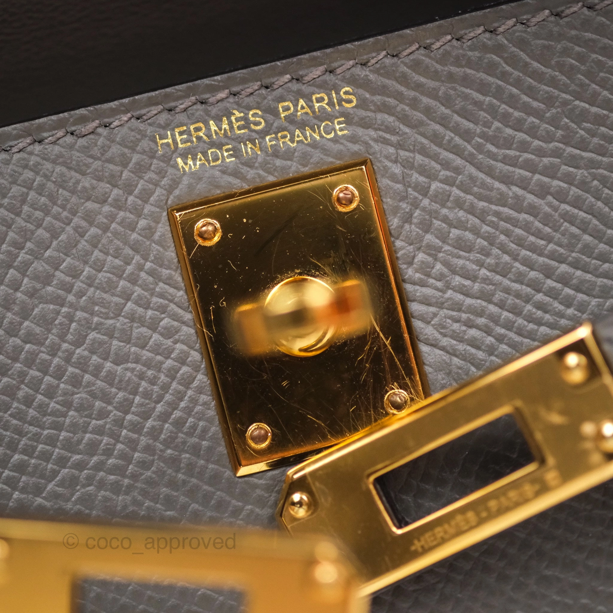Herms Mini Kelly II Gris Meyer 0L Epsom Gold Hardware