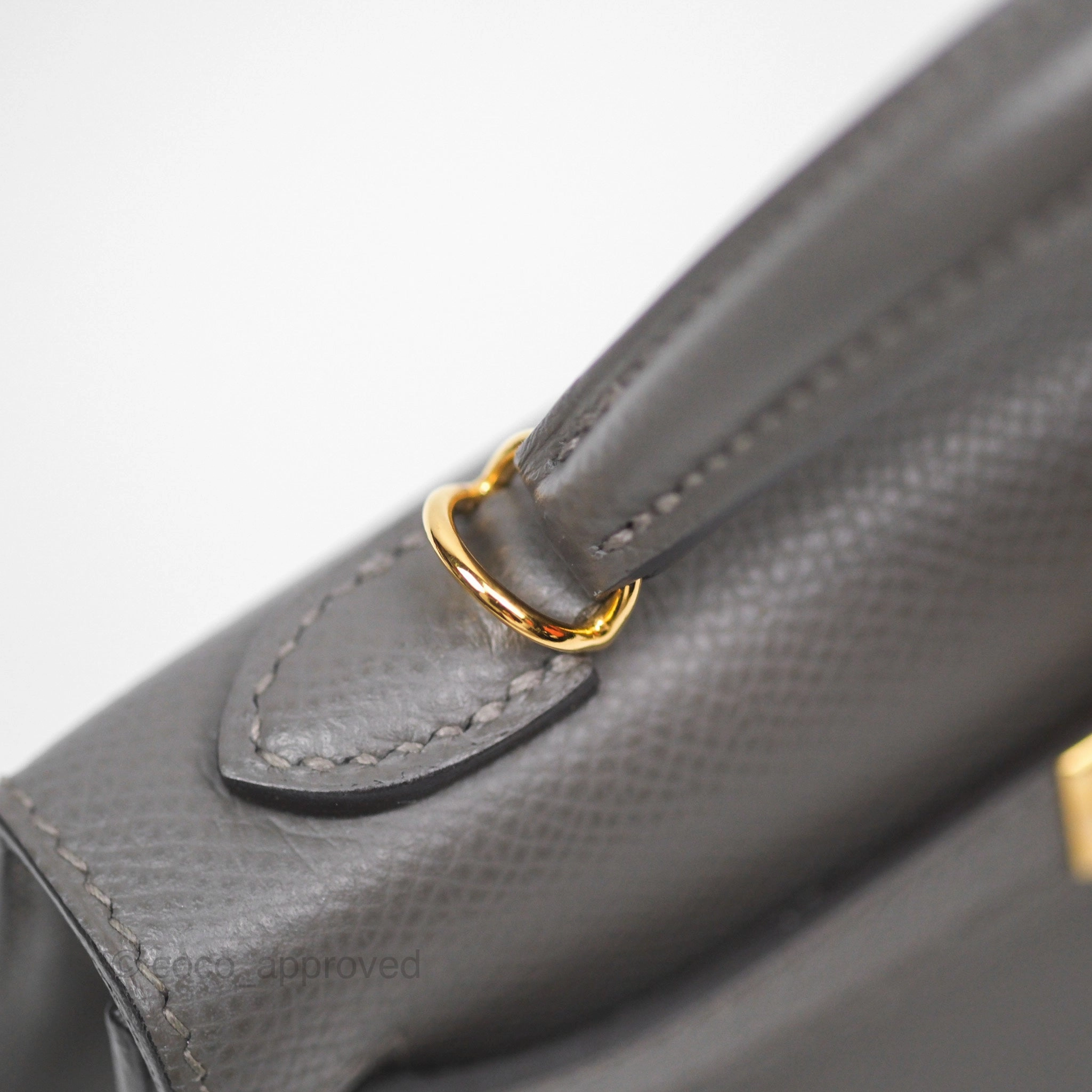 Herms Mini Kelly II Gris Meyer 0L Epsom Gold Hardware