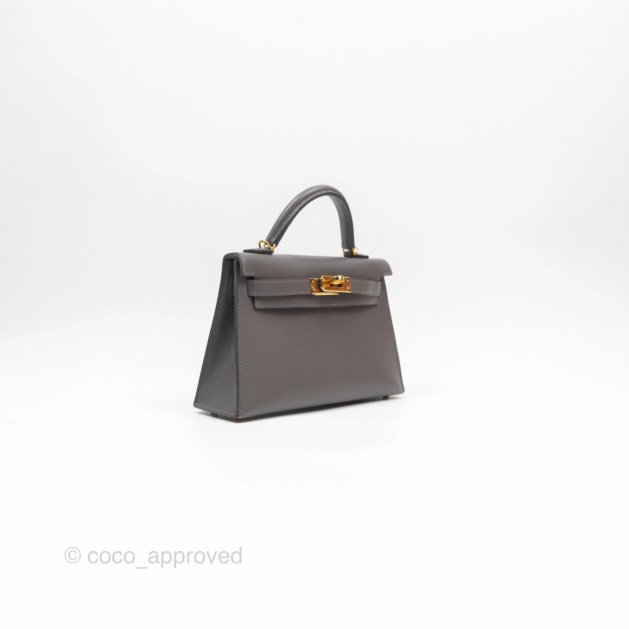 Herms Mini Kelly II Gris Meyer 0L Epsom Gold Hardware