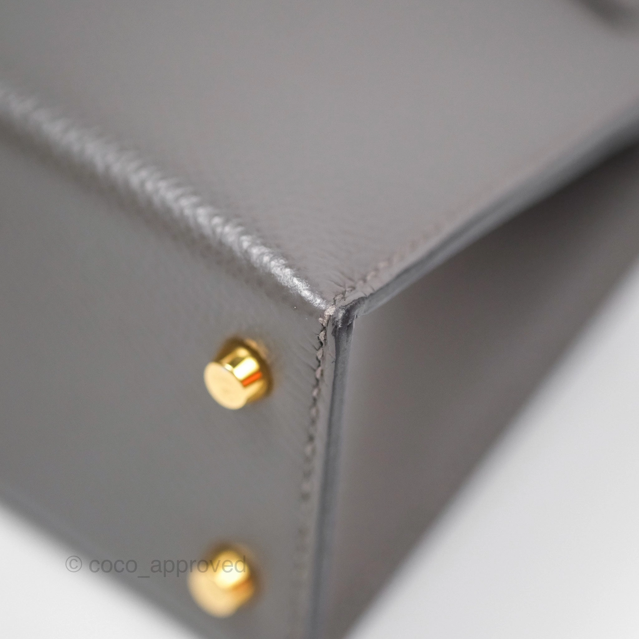 Herms Mini Kelly II Gris Meyer 0L Epsom Gold Hardware