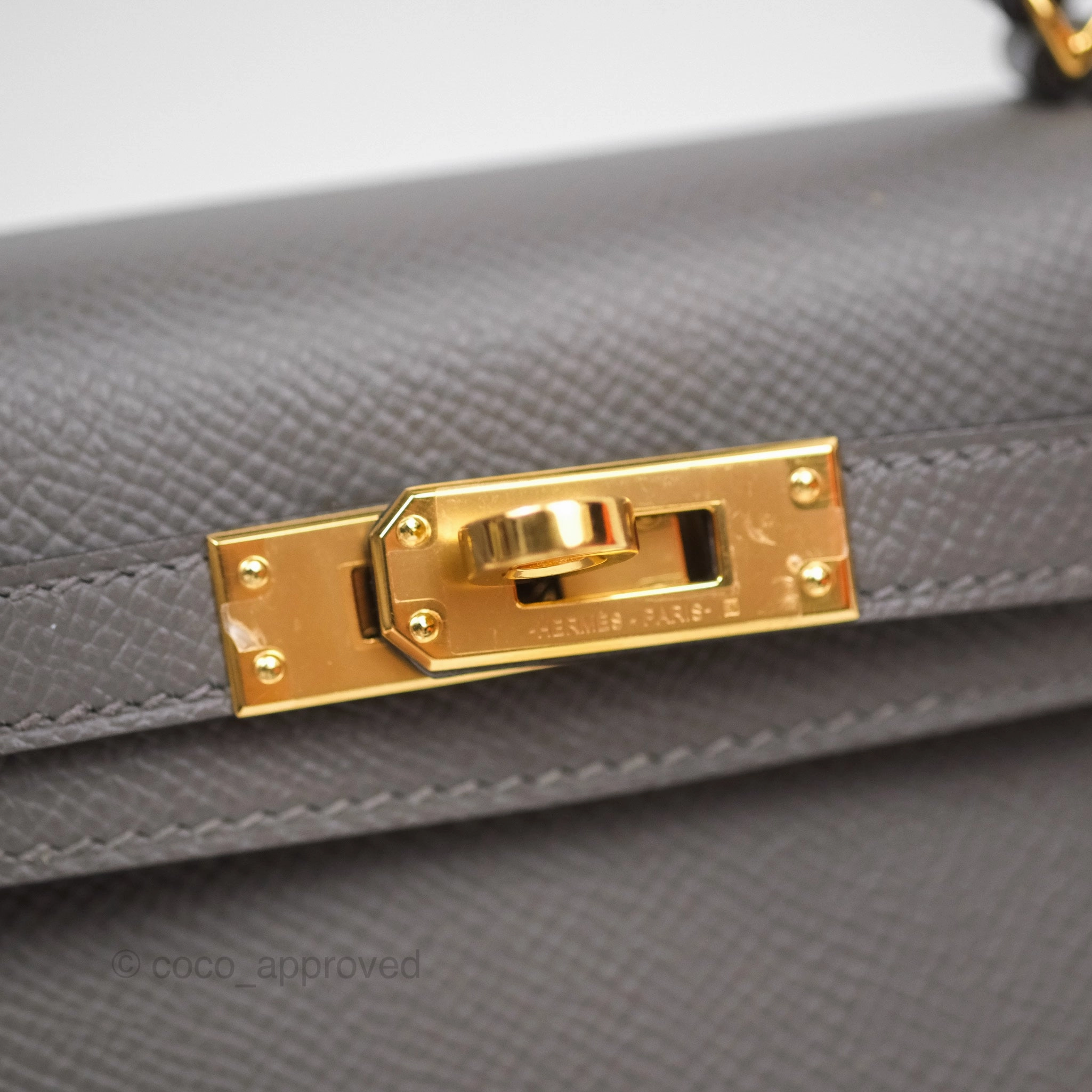 Herms Mini Kelly II Gris Meyer 0L Epsom Gold Hardware
