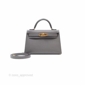 Herms Mini Kelly II Gris Meyer 0L Epsom Gold Hardware