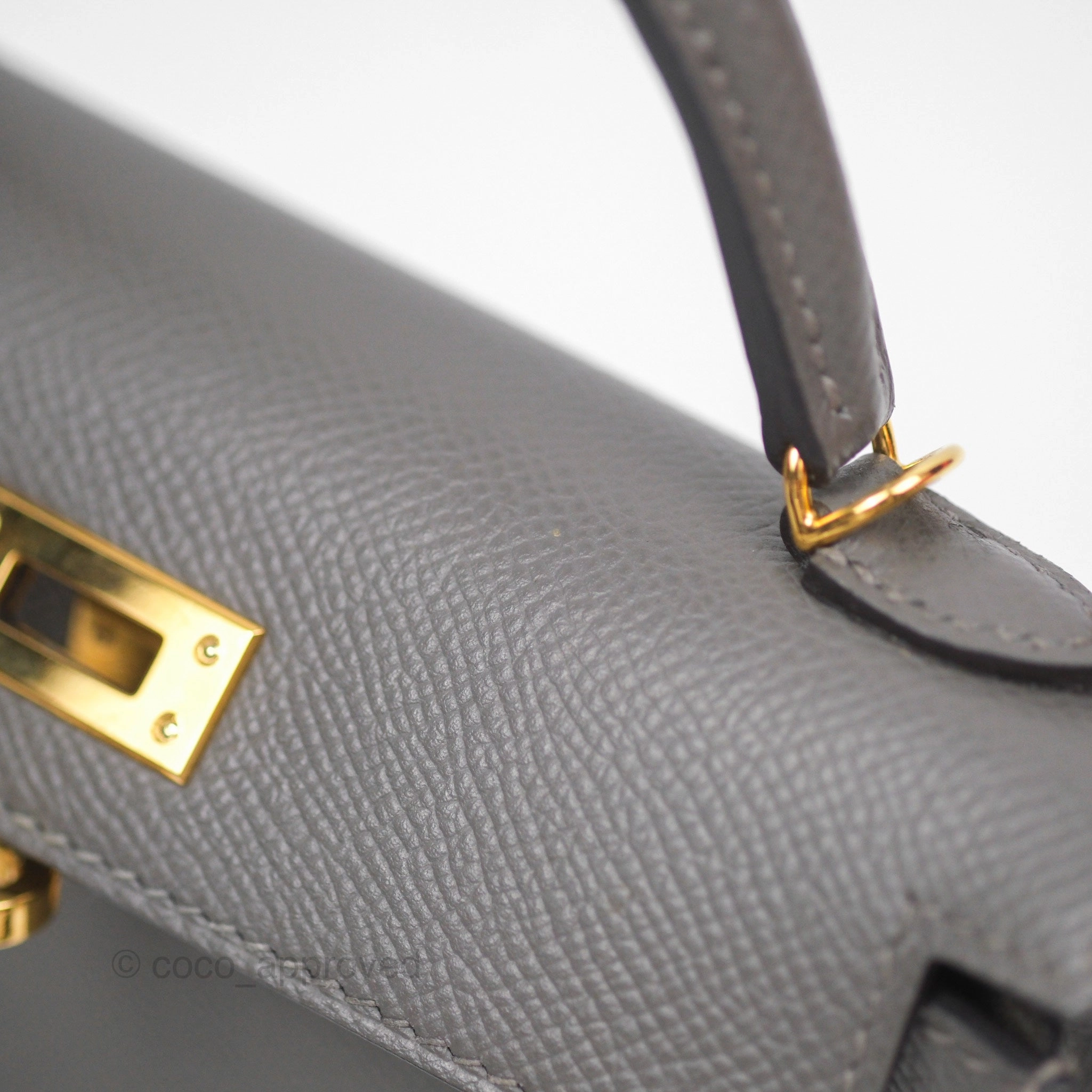 Herms Mini Kelly II Gris Meyer 0L Epsom Gold Hardware
