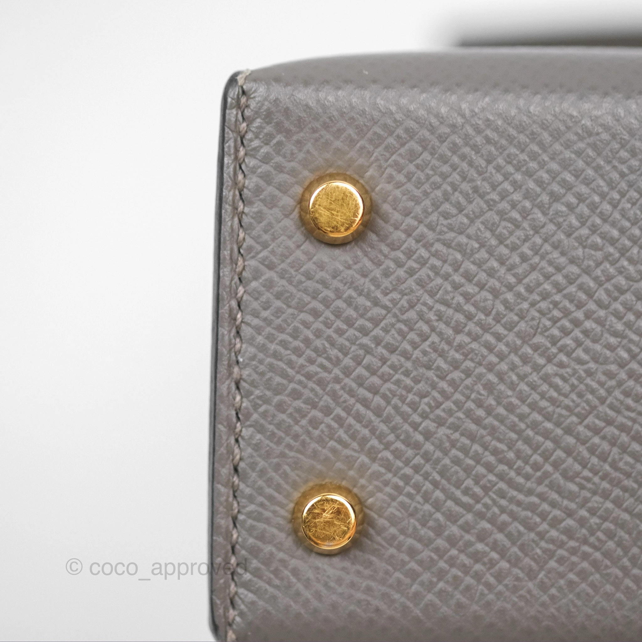 Herms Mini Kelly II Gris Meyer 0L Epsom Gold Hardware